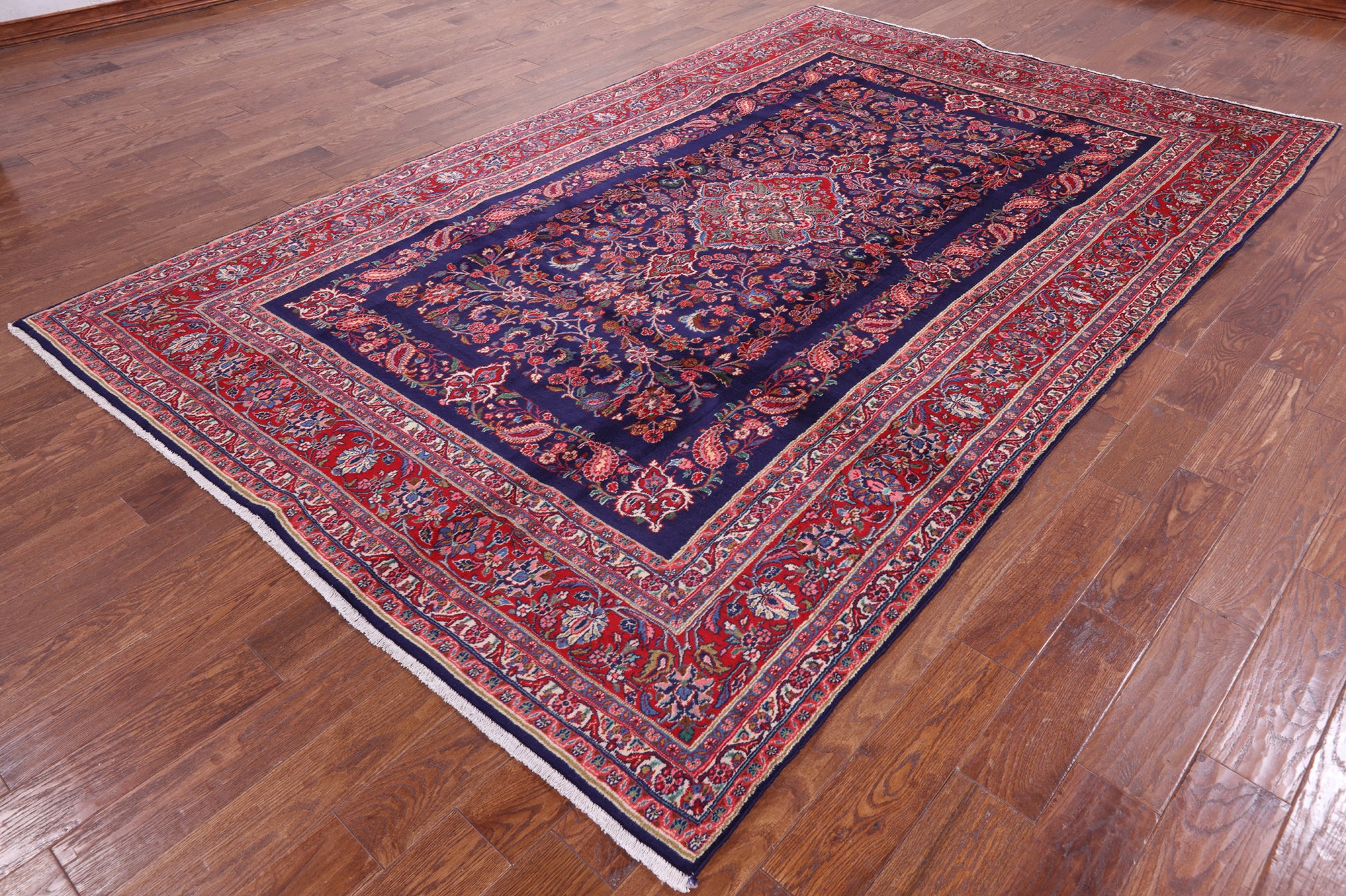 Blue New Authentic Persian Hamadan Hand Knotted Rug - 6' 11" X 10' 10" - Golden Nile
