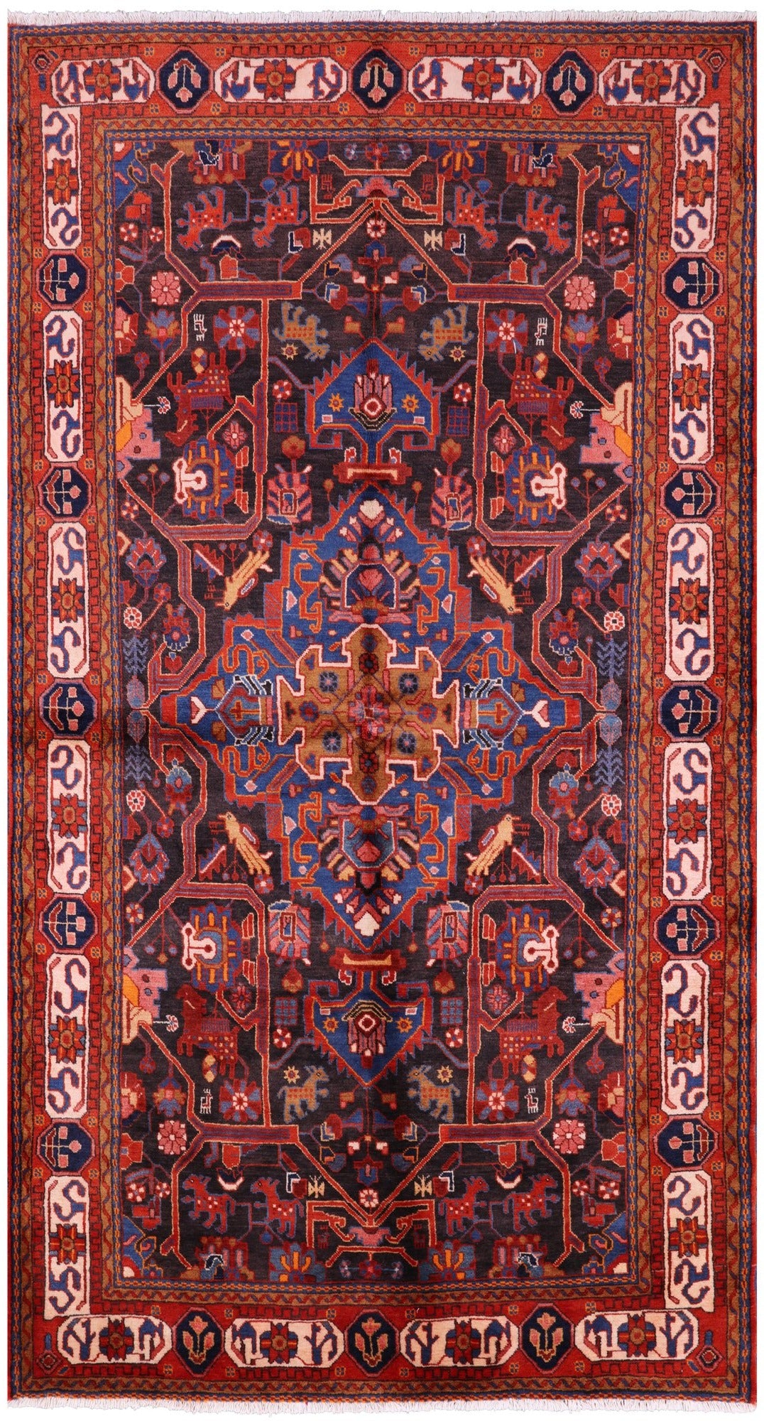 Black New Authentic Hand Knotted Persian Nahavand Rug - 5' 3" X 9' 7" - Golden Nile