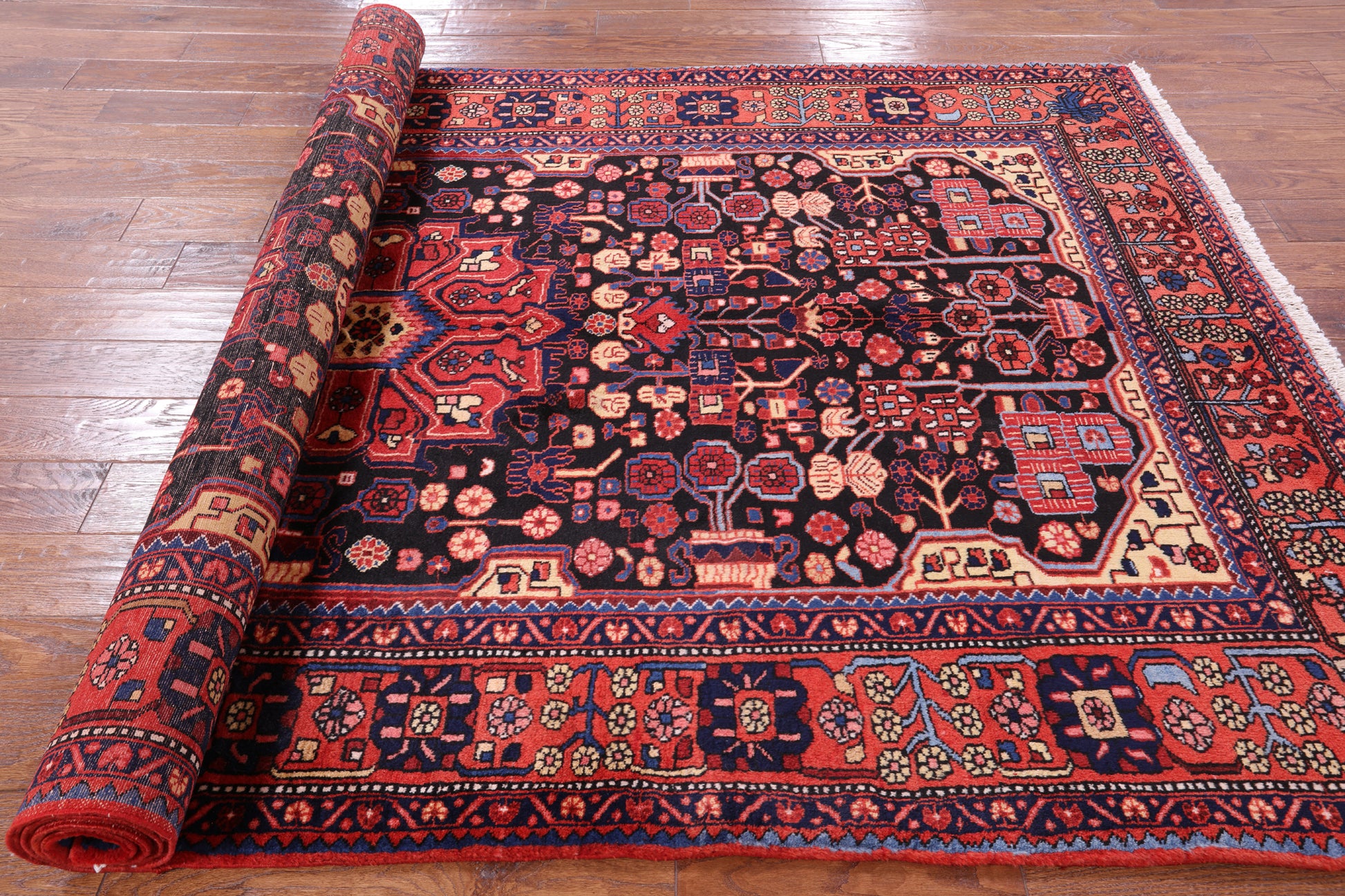Black New Authentic Persian Nahavand Hand Knotted Rug - 5' 6" X 9' 6" - Golden Nile