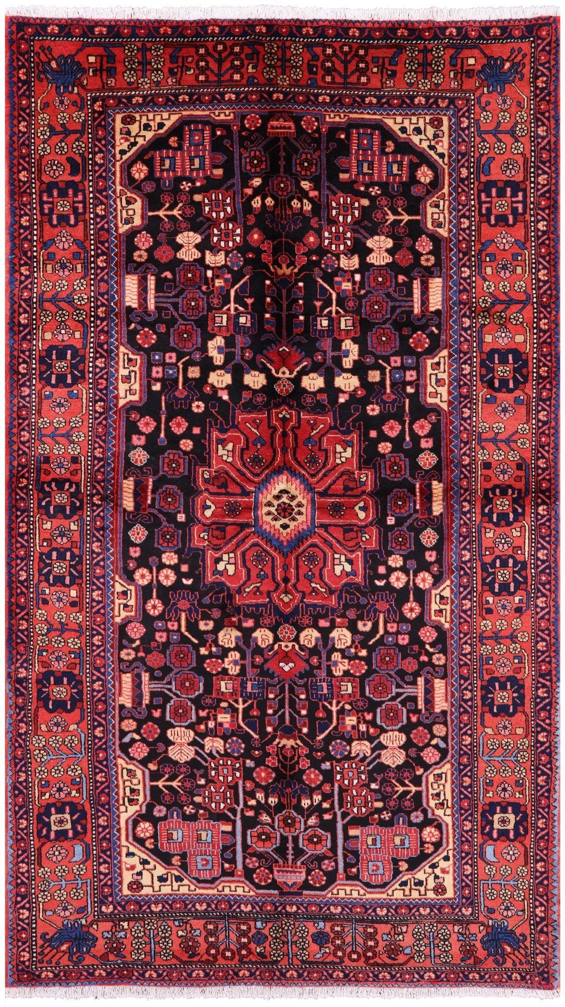 Black New Authentic Persian Nahavand Hand Knotted Rug - 5' 6" X 9' 6" - Golden Nile