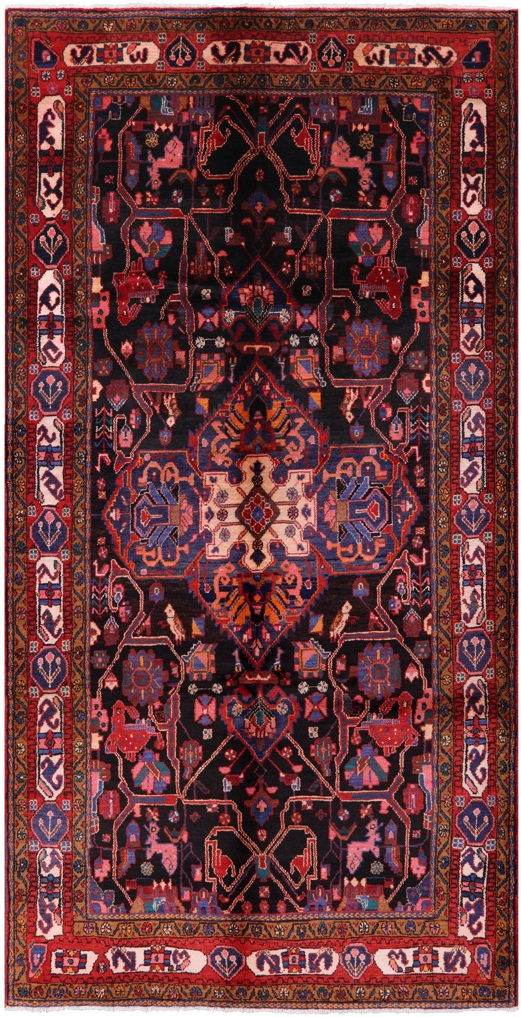 Black New Persian Nahavand Handmade Wool Rug - 5' 11" X 11' 3" - Golden Nile