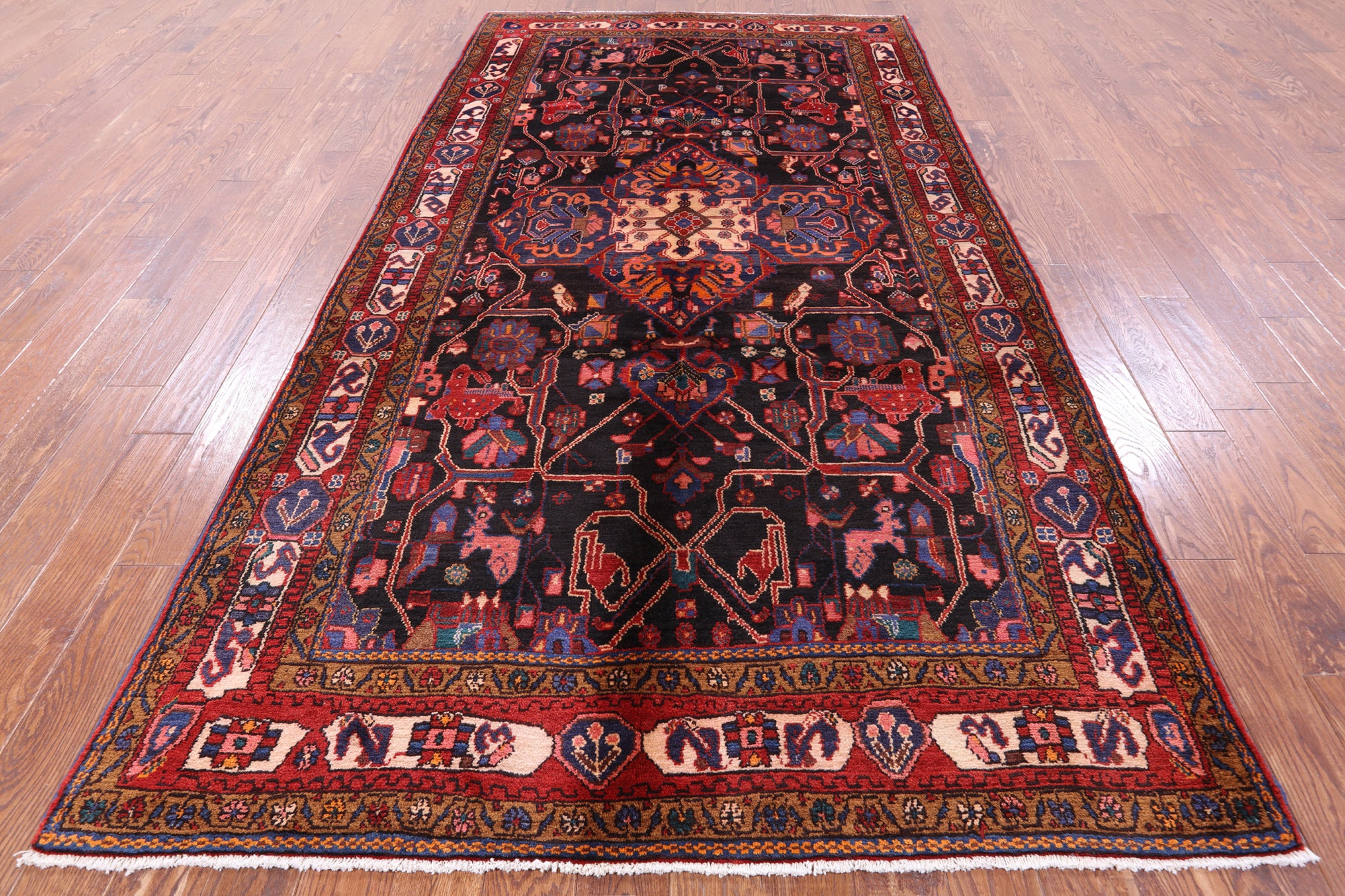 Black New Persian Nahavand Handmade Wool Rug - 5' 11" X 11' 3" - Golden Nile