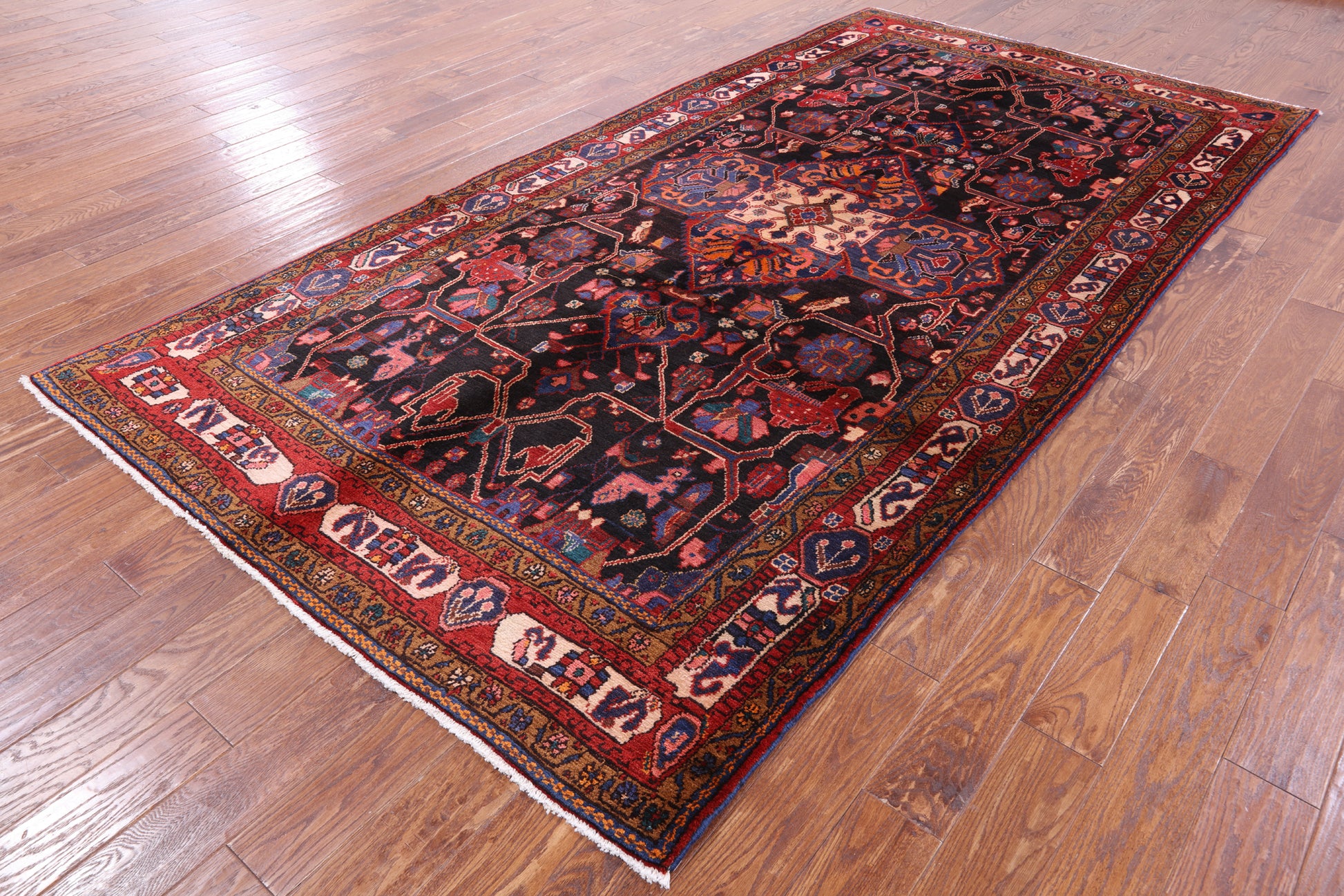 Black New Persian Nahavand Handmade Wool Rug - 5' 11" X 11' 3" - Golden Nile