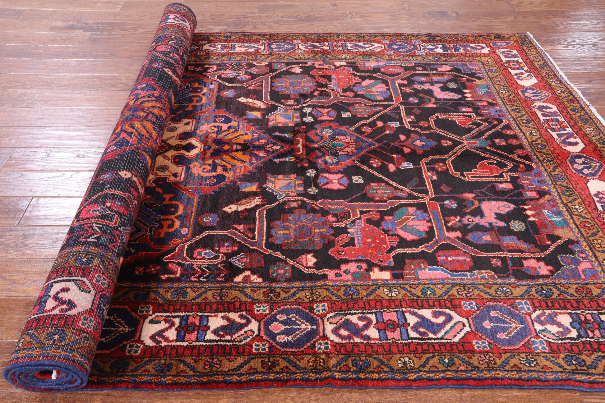 Black New Persian Nahavand Handmade Wool Rug - 5' 11" X 11' 3" - Golden Nile