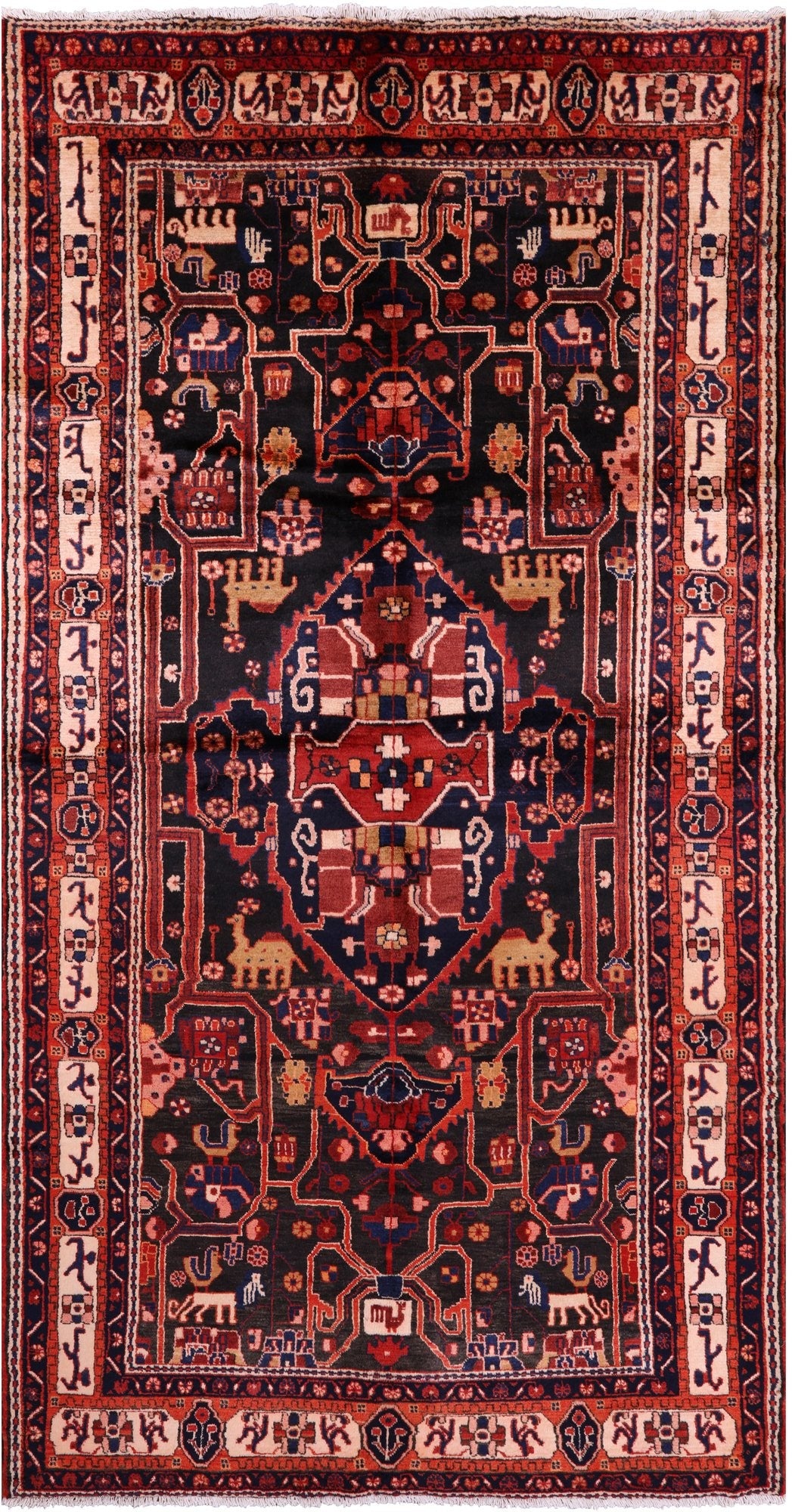 Black New Authentic Persian Nahavand Handmade Rug - 5' 4" X 10' 3" - Golden Nile