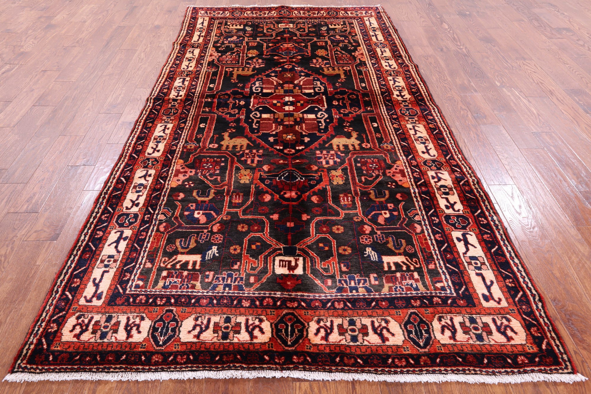 Black New Authentic Persian Nahavand Handmade Rug - 5' 4" X 10' 3" - Golden Nile