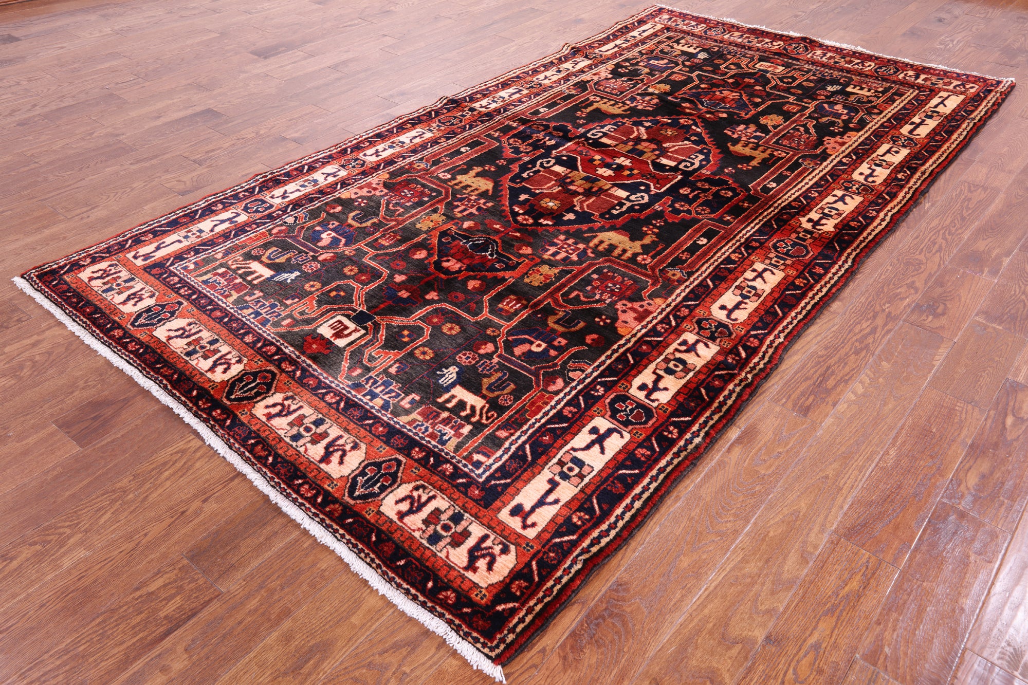 Black New Authentic Persian Nahavand Handmade Rug - 5' 4" X 10' 3" - Golden Nile