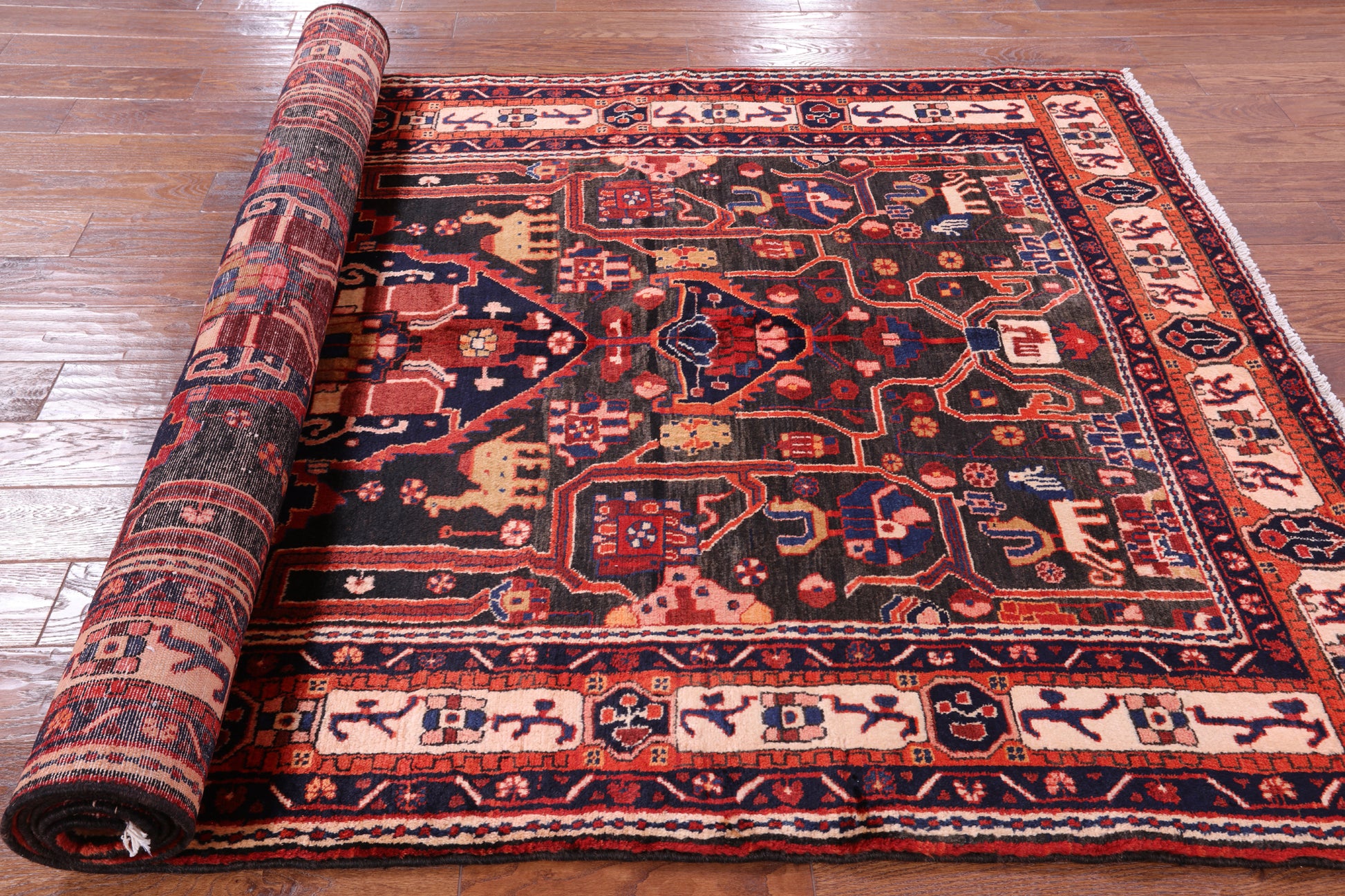Black New Authentic Persian Nahavand Handmade Rug - 5' 4" X 10' 3" - Golden Nile
