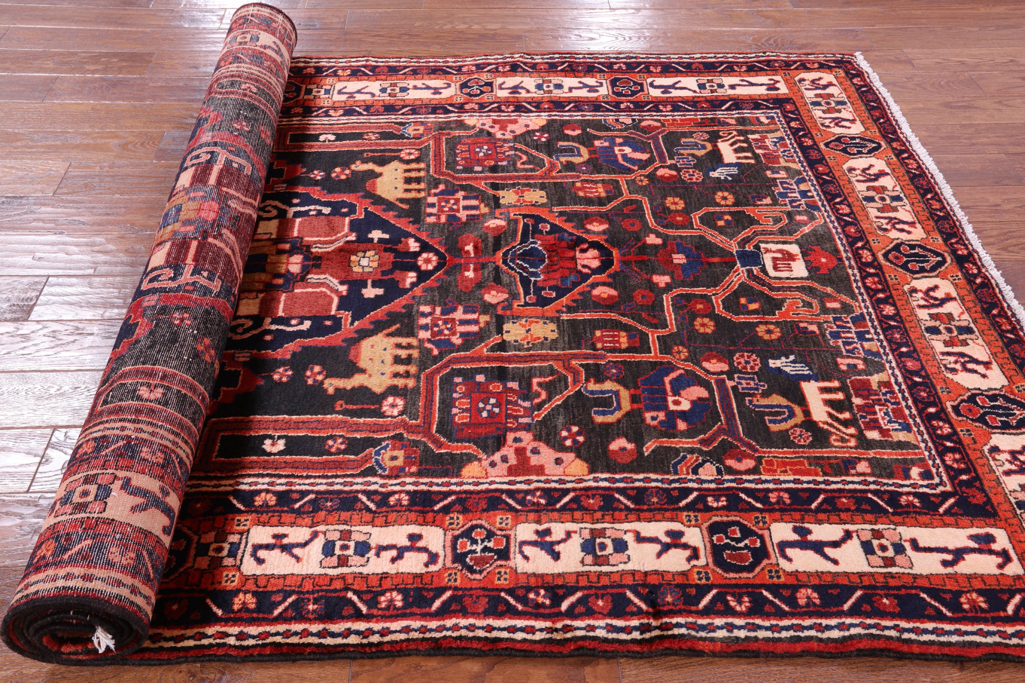 Black New Authentic Persian Nahavand Handmade Rug - 5' 4" X 10' 3" - Golden Nile