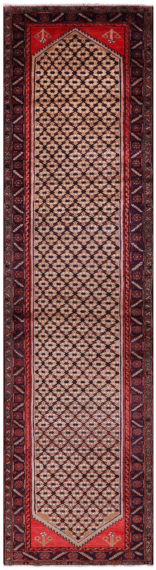 New Authentic Persian Hamadan Hand Knotted Runner Rug - 3' 6" X 13' 5" - Golden Nile