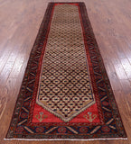 New Authentic Persian Hamadan Hand Knotted Runner Rug - 3' 6" X 13' 5" - Golden Nile
