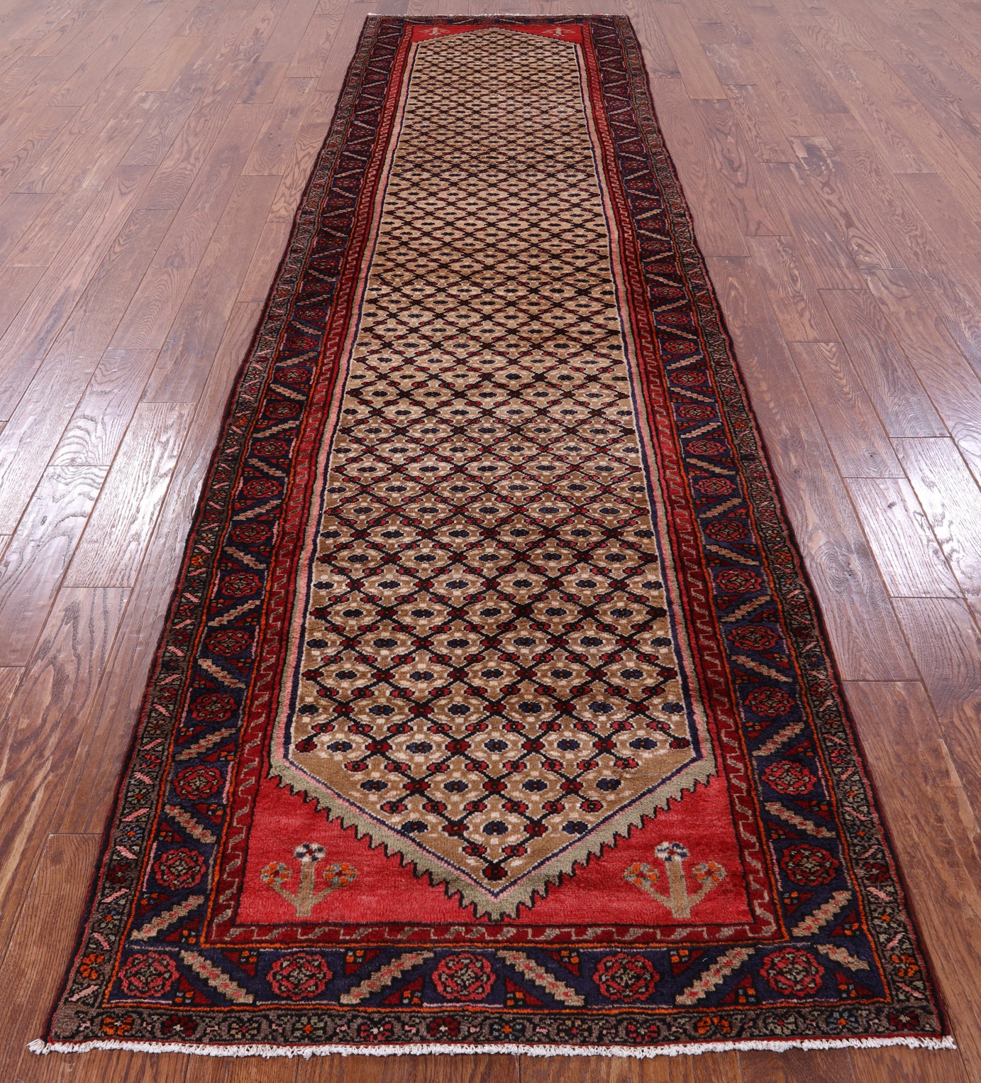 New Authentic Persian Hamadan Hand Knotted Runner Rug - 3' 6" X 13' 5" - Golden Nile