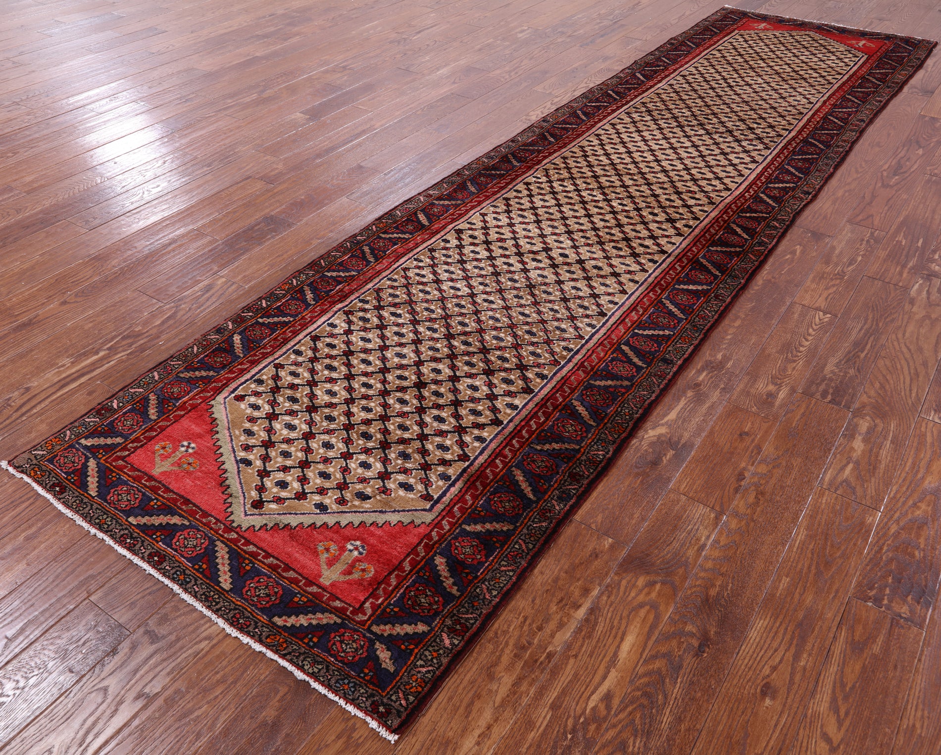 New Authentic Persian Hamadan Hand Knotted Runner Rug - 3' 6" X 13' 5" - Golden Nile
