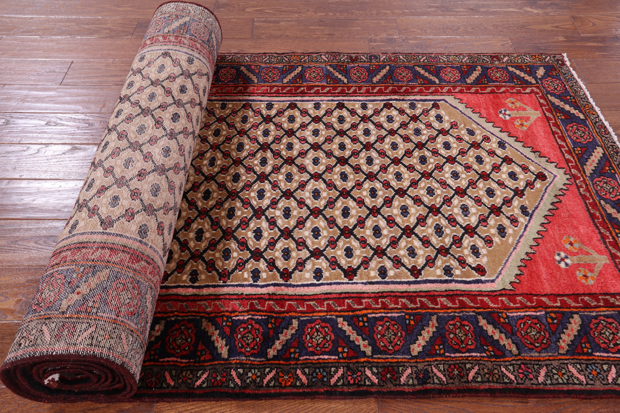 New Authentic Persian Hamadan Hand Knotted Runner Rug - 3' 6" X 13' 5" - Golden Nile