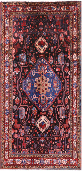 Black New Authentic Nahavand Persian Rug - 5' 5" X 11' 7" - Golden Nile