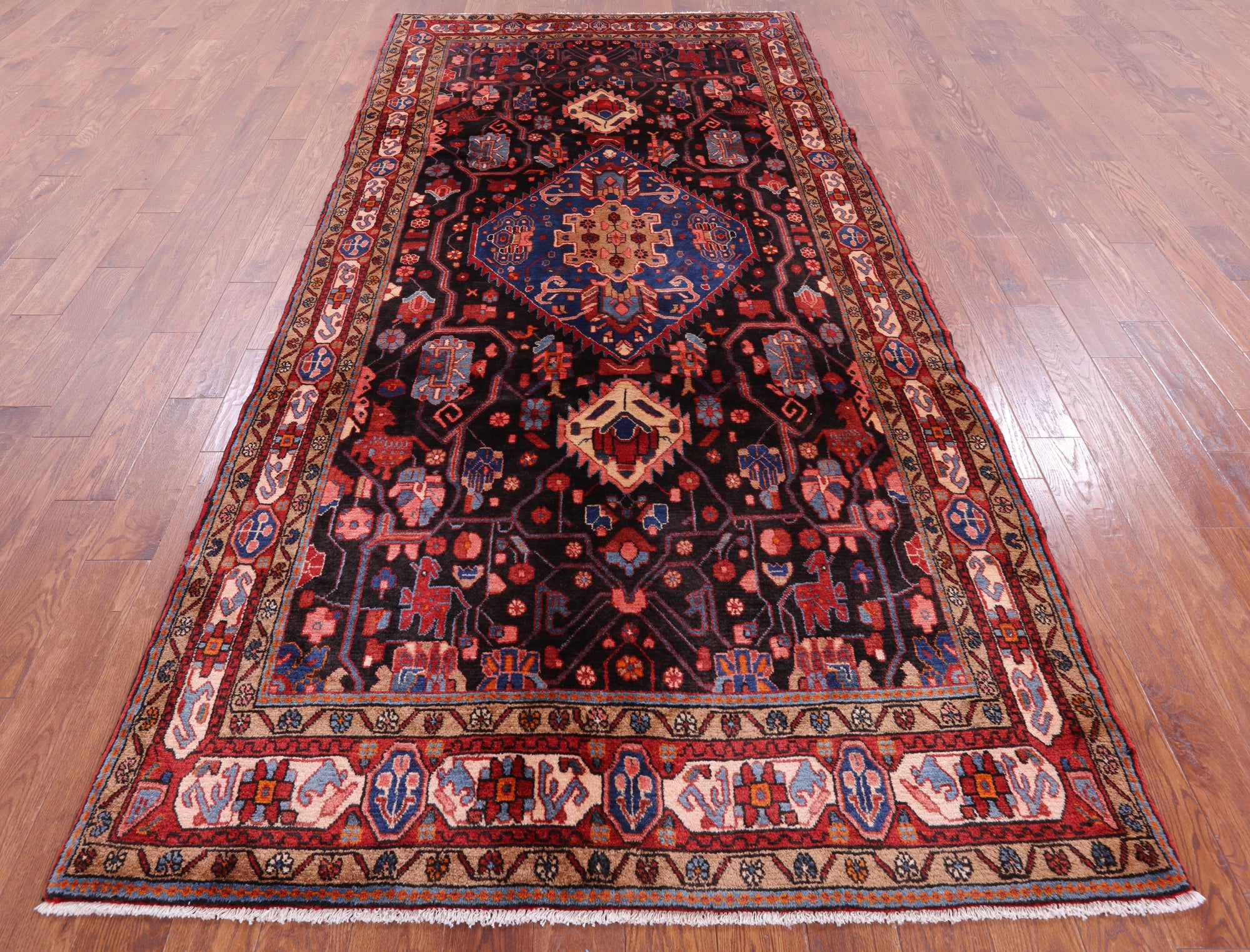 Black New Authentic Nahavand Persian Rug - 5' 5" X 11' 7" - Golden Nile