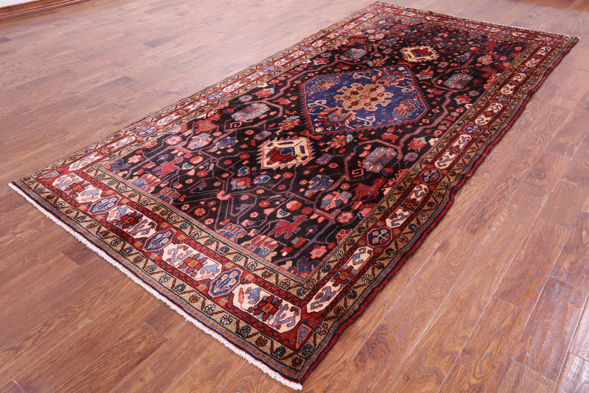 Black New Authentic Nahavand Persian Rug - 5' 5" X 11' 7" - Golden Nile