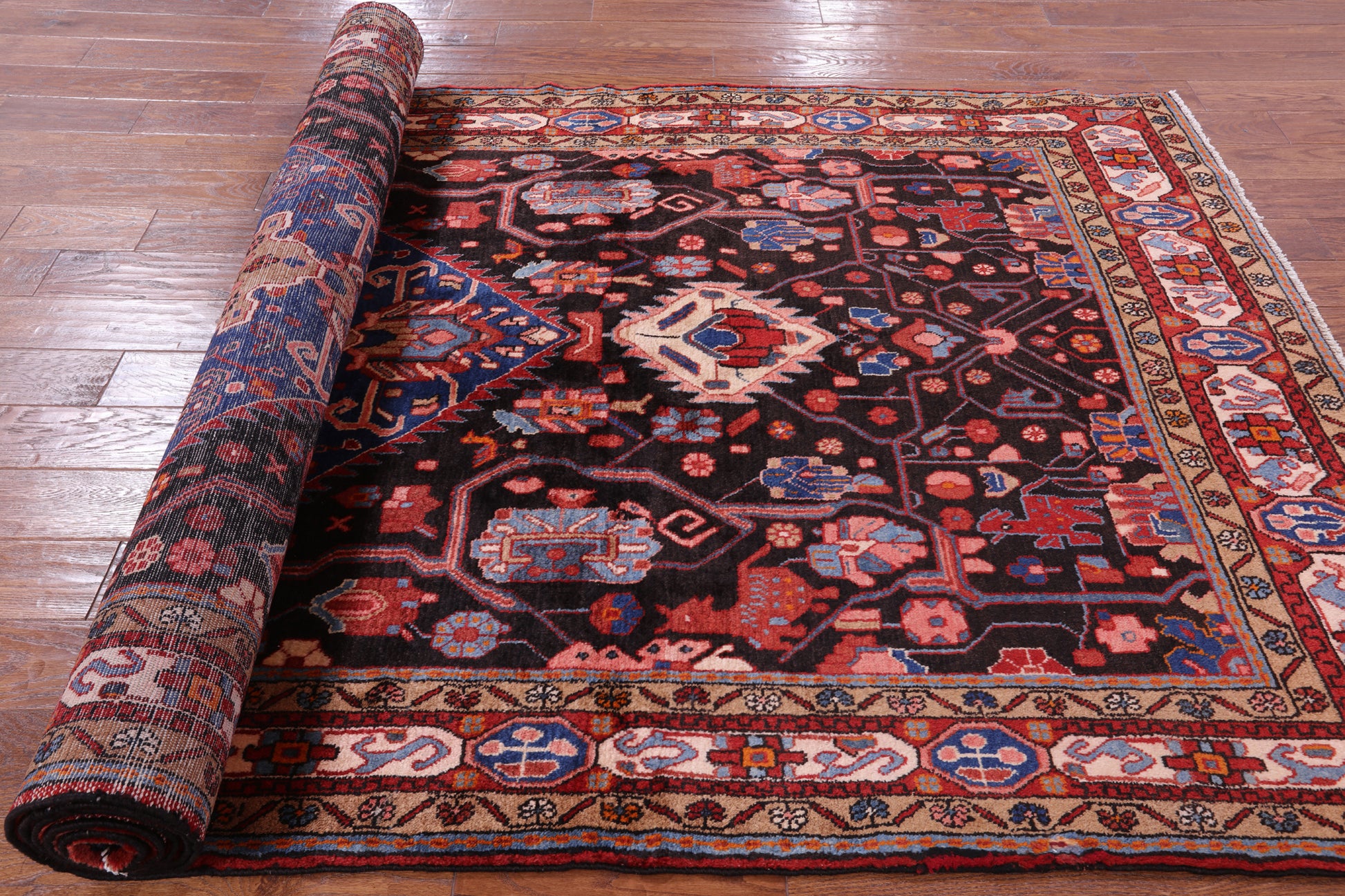 Black New Authentic Nahavand Persian Rug - 5' 5" X 11' 7" - Golden Nile