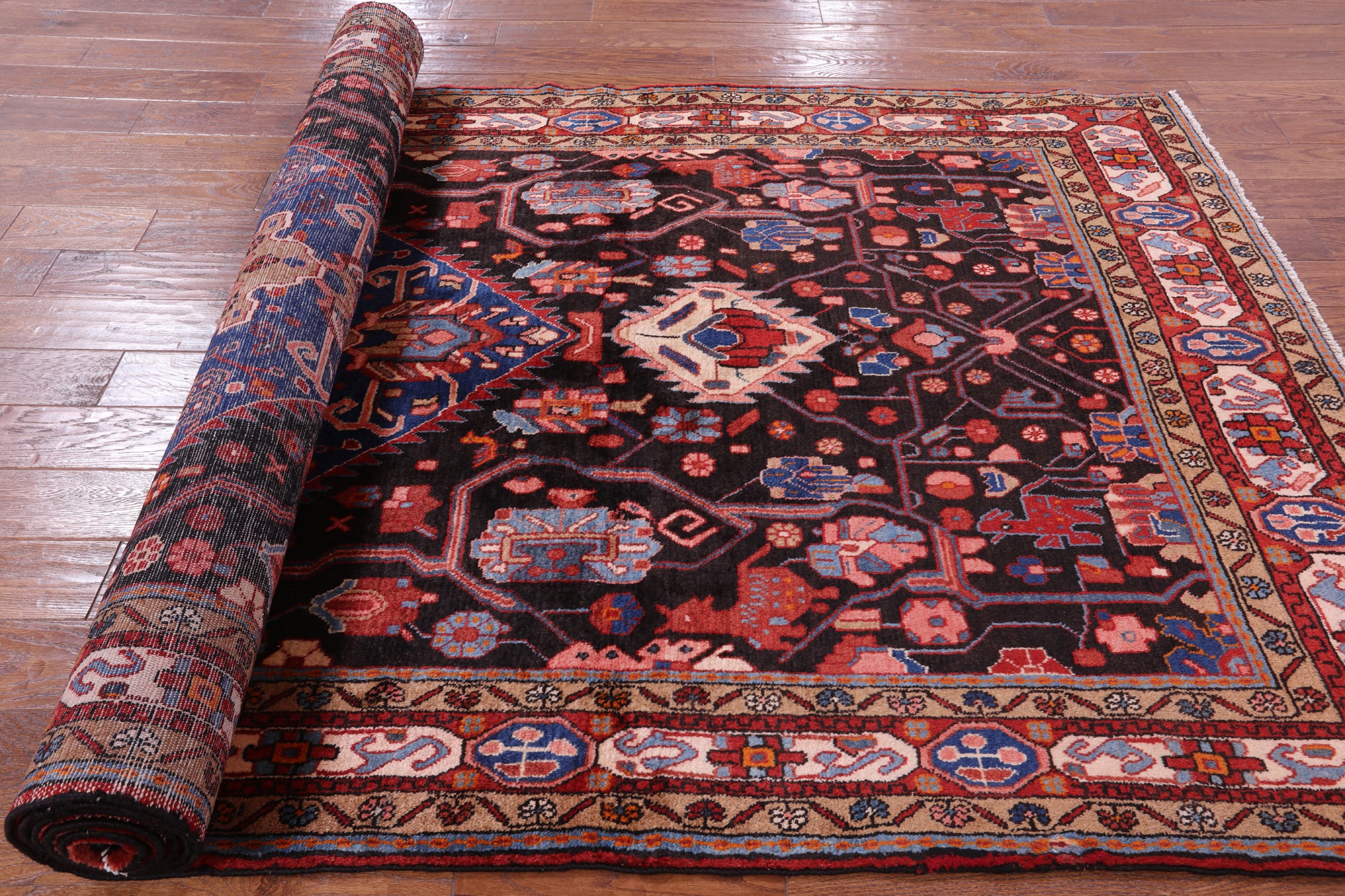 Black New Authentic Nahavand Persian Rug - 5' 5" X 11' 7" - Golden Nile