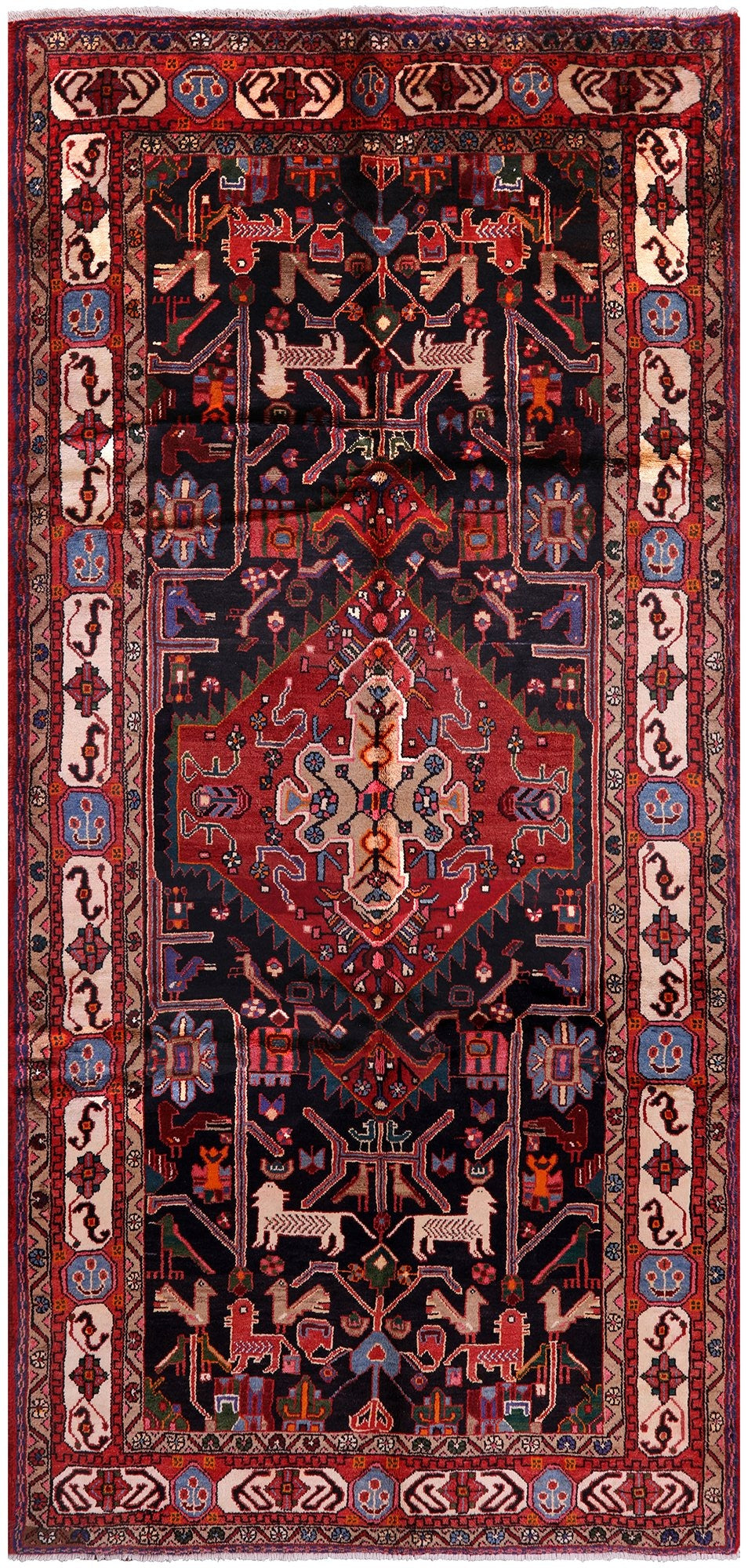 Black New Authentic Persian Hamadan Rug - 5' 0" X 10' 8" - Golden Nile