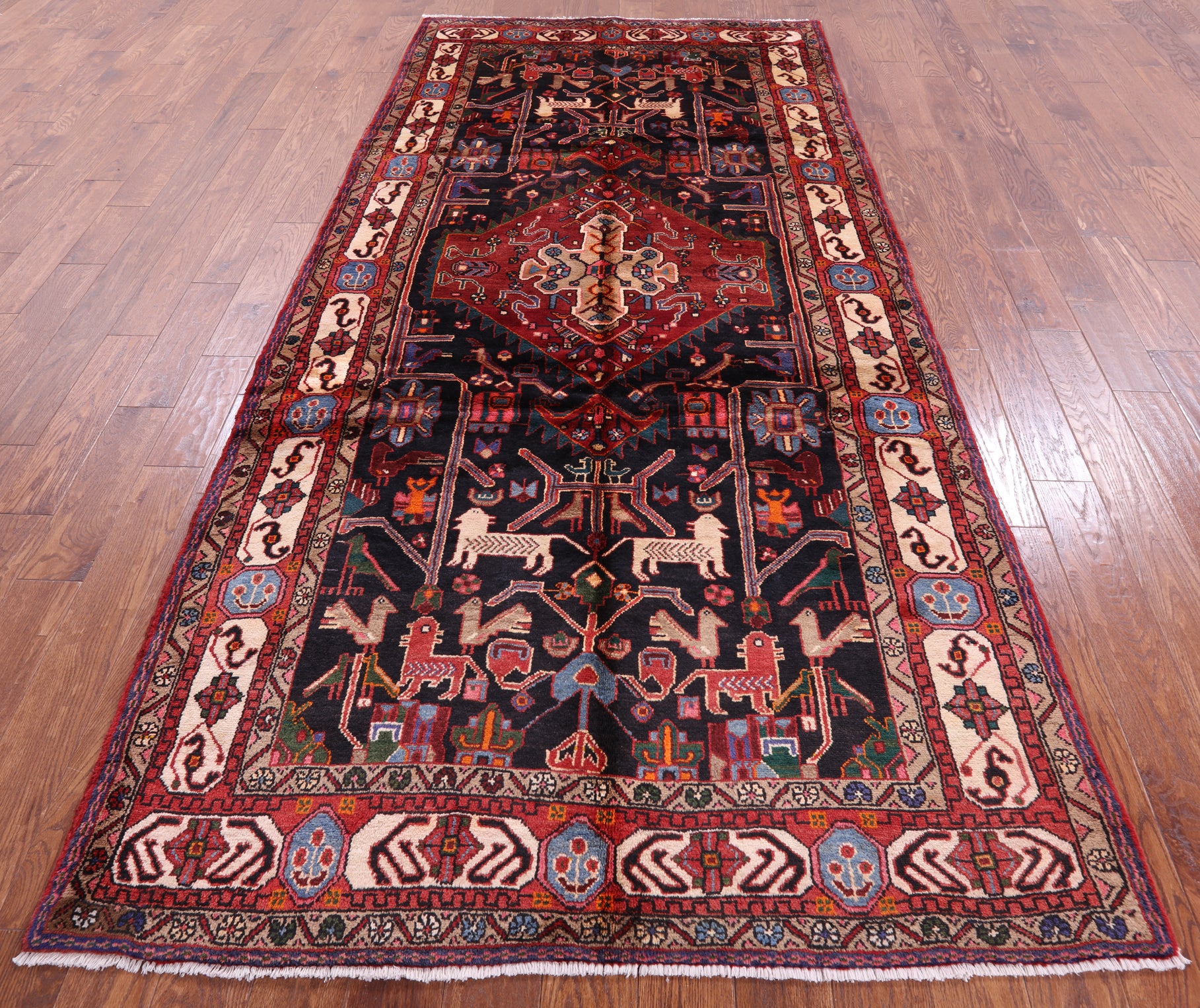 Black New Authentic Persian Hamadan Rug - 5' 0" X 10' 8" - Golden Nile