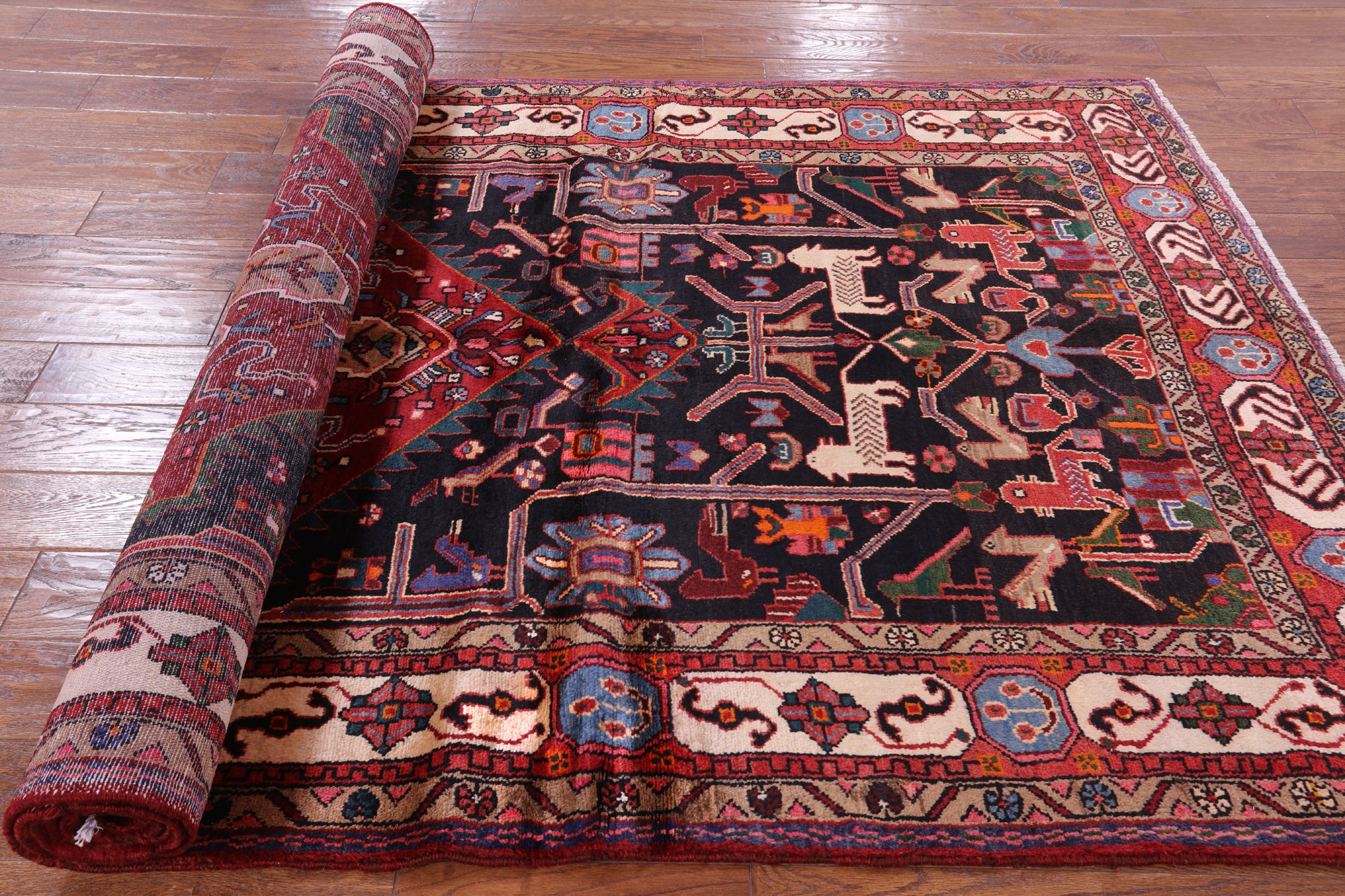 Black New Authentic Persian Hamadan Rug - 5' 0" X 10' 8" - Golden Nile