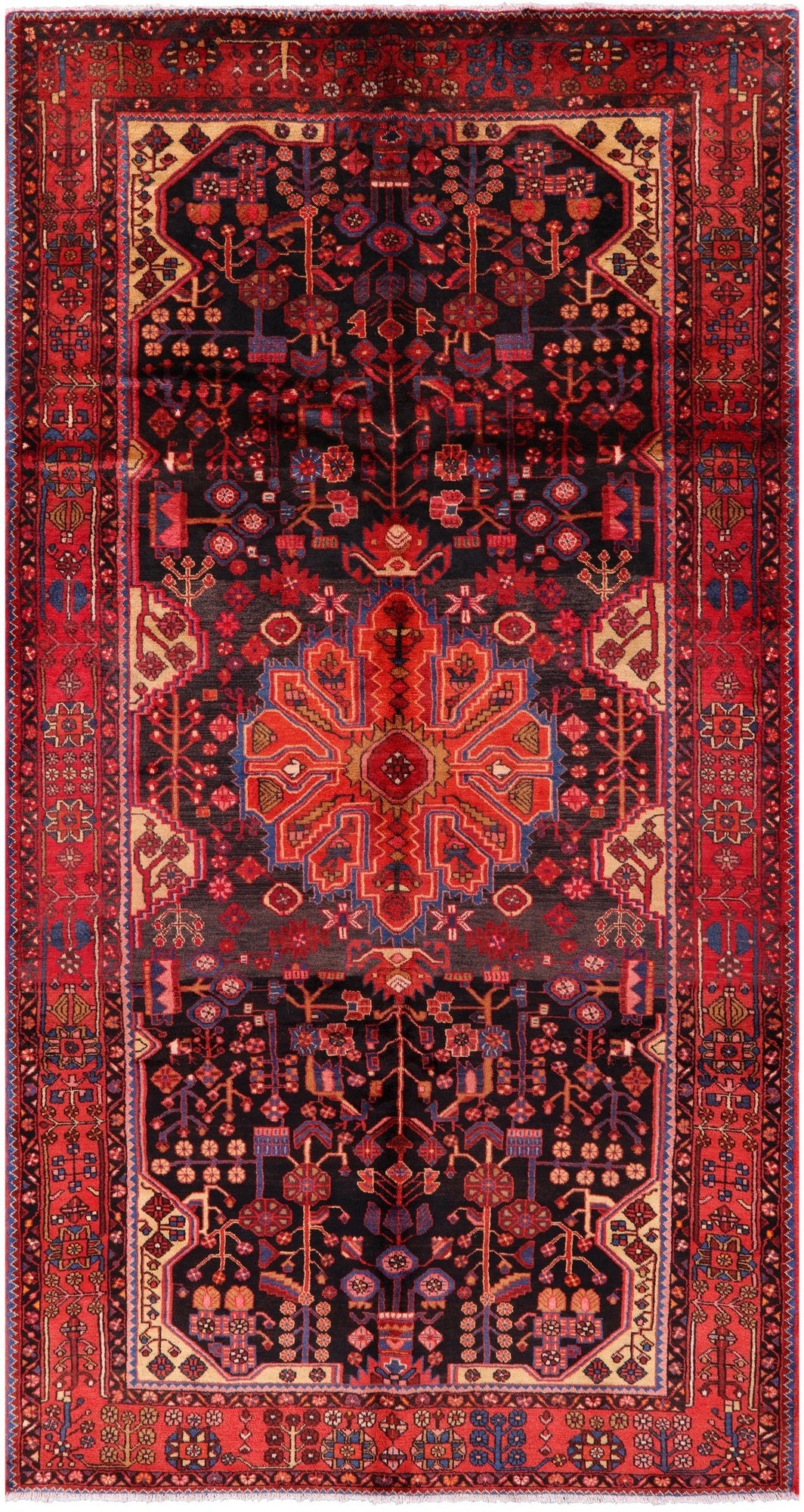 Black Hand Knotted New Authentic Persian Nahavand Wool Rug - 5' 7" X 11' - Golden Nile