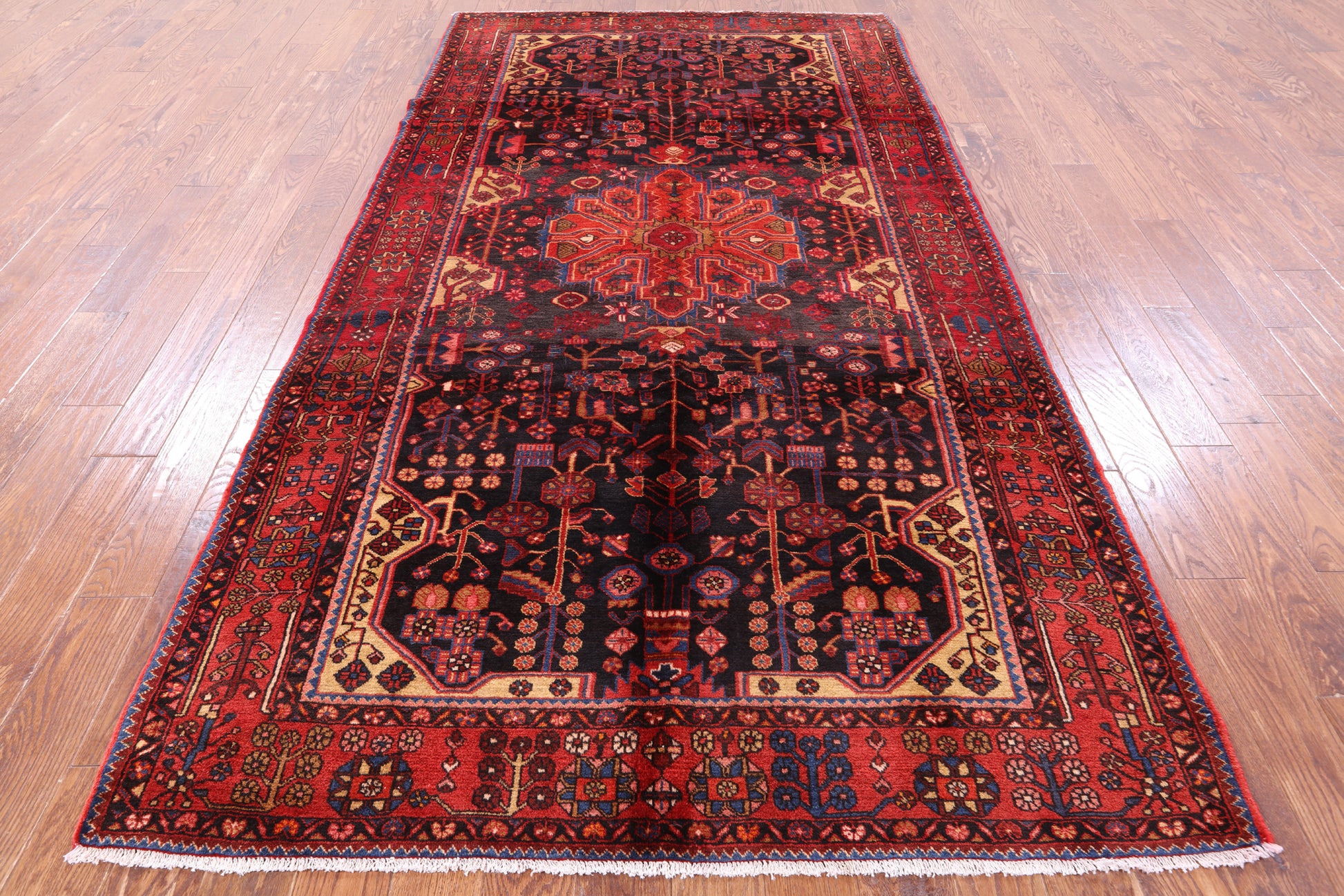 Black Hand Knotted New Authentic Persian Nahavand Wool Rug - 5' 7" X 11' - Golden Nile