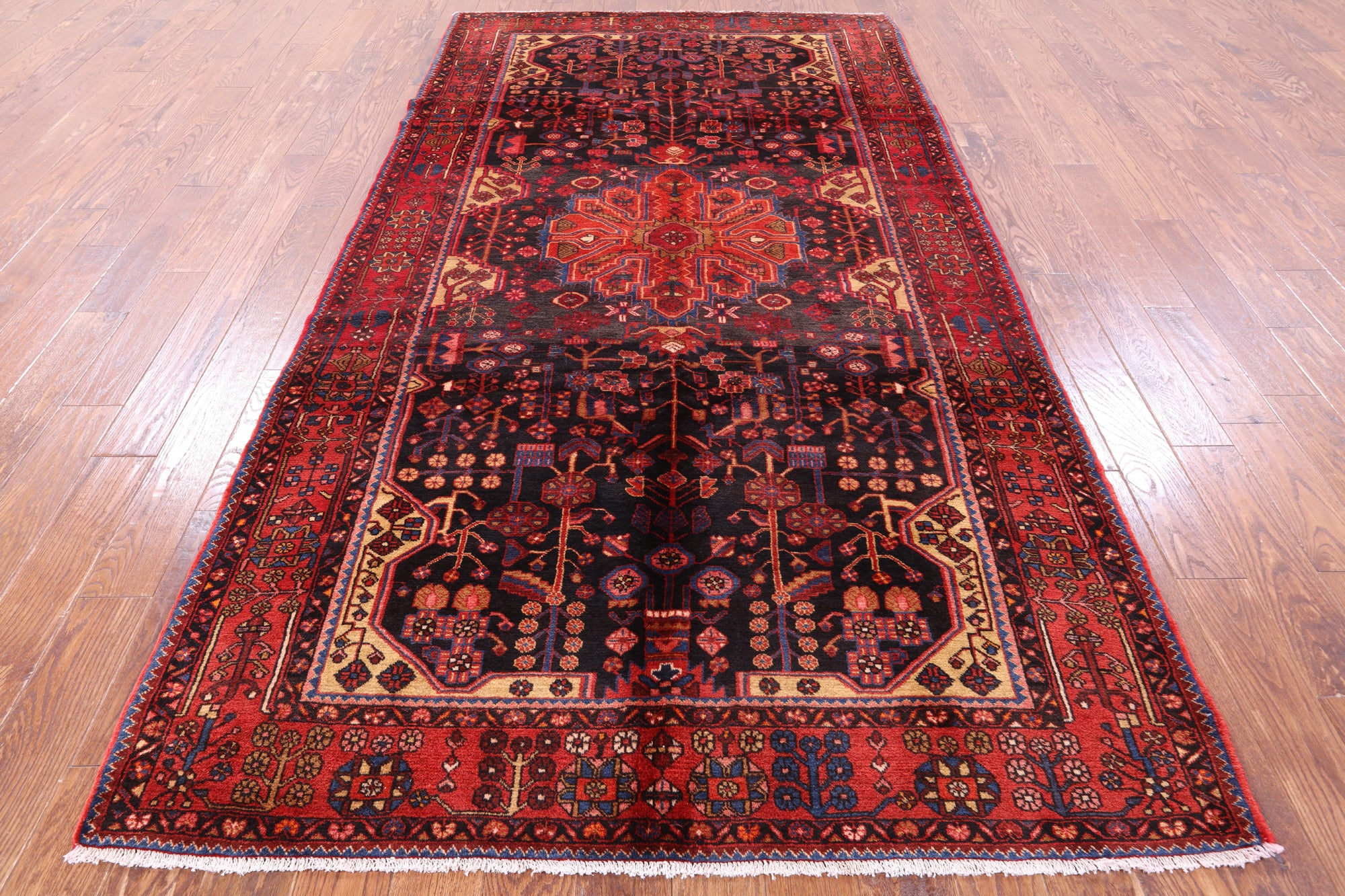 Black Hand Knotted New Authentic Persian Nahavand Wool Rug - 5' 7" X 11' - Golden Nile
