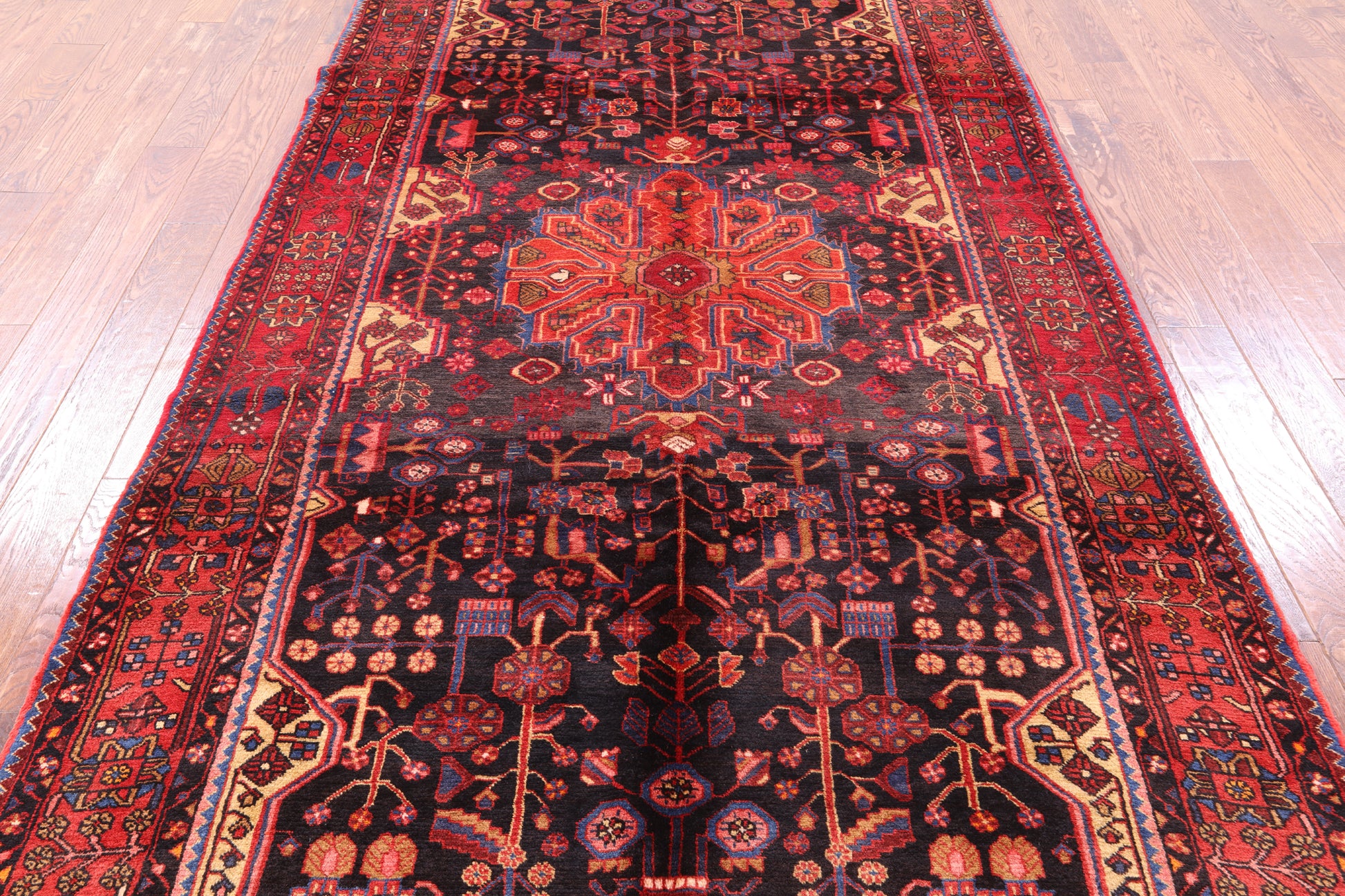 Black Hand Knotted New Authentic Persian Nahavand Wool Rug - 5' 7" X 11' - Golden Nile