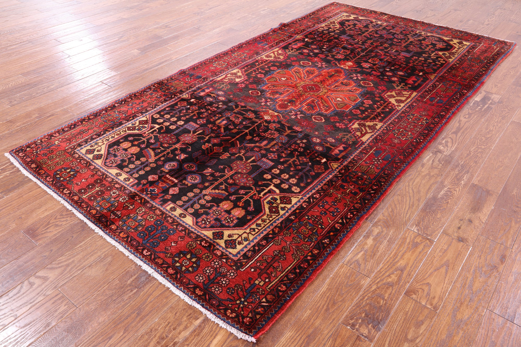 Black Hand Knotted New Authentic Persian Nahavand Wool Rug - 5' 7" X 11' - Golden Nile