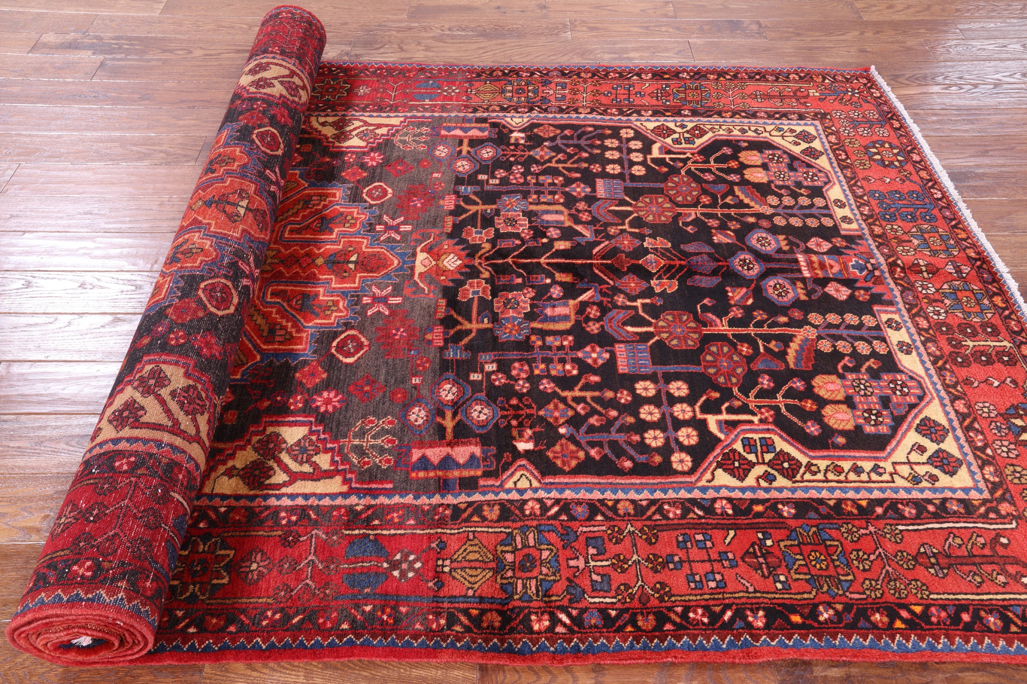 Black Hand Knotted New Authentic Persian Nahavand Wool Rug - 5' 7" X 11' - Golden Nile