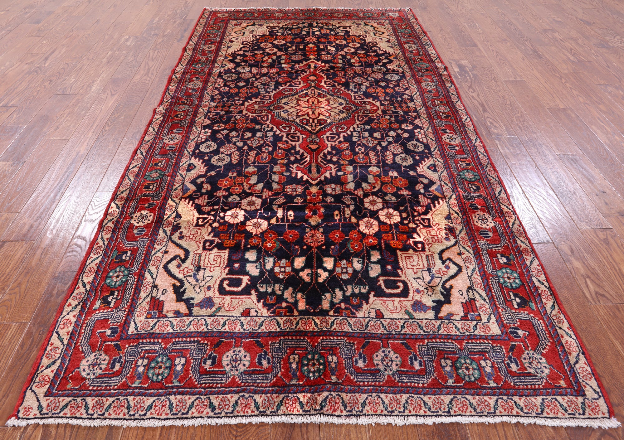 Blue New Persian Nahavand Hand Knotted Wool Rug - 5' 4" X 10' 3" - Golden Nile