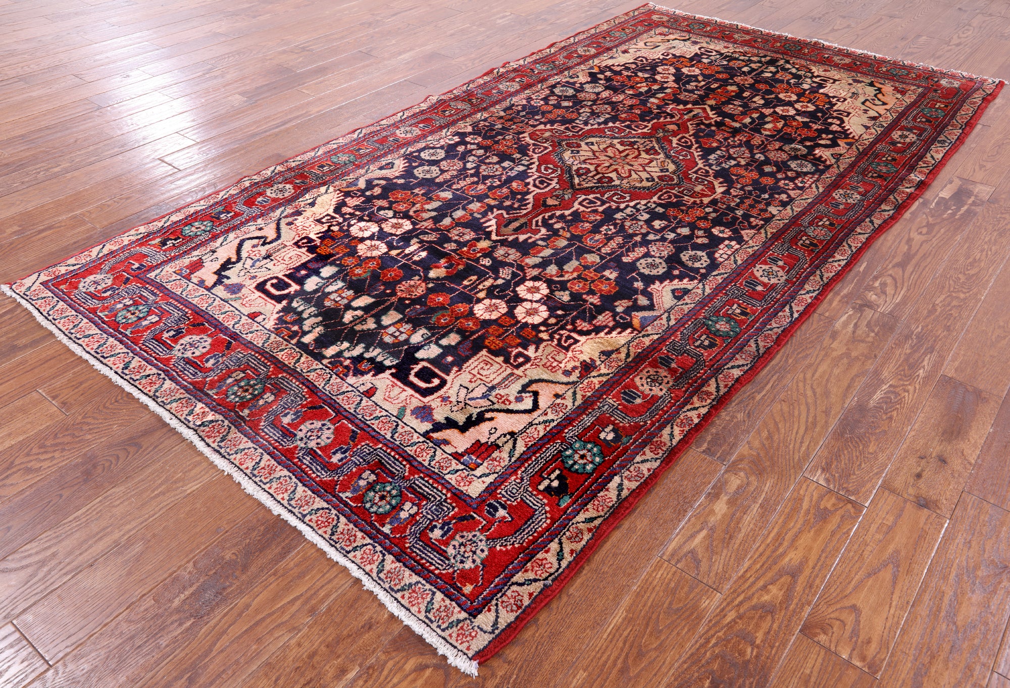Blue New Persian Nahavand Hand Knotted Wool Rug - 5' 4" X 10' 3" - Golden Nile