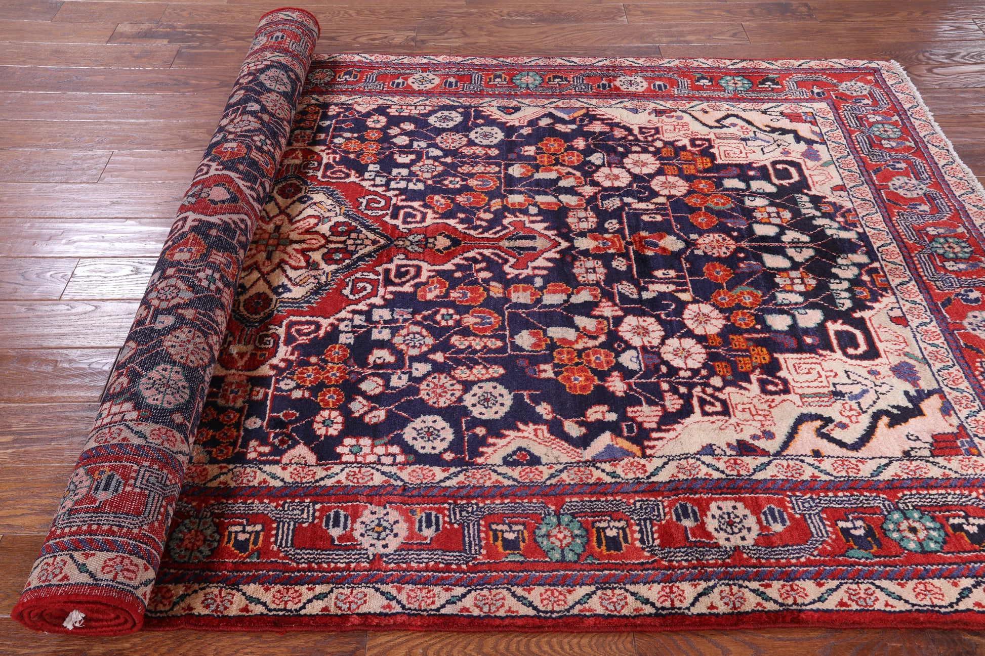 Blue New Persian Nahavand Hand Knotted Wool Rug - 5' 4" X 10' 3" - Golden Nile