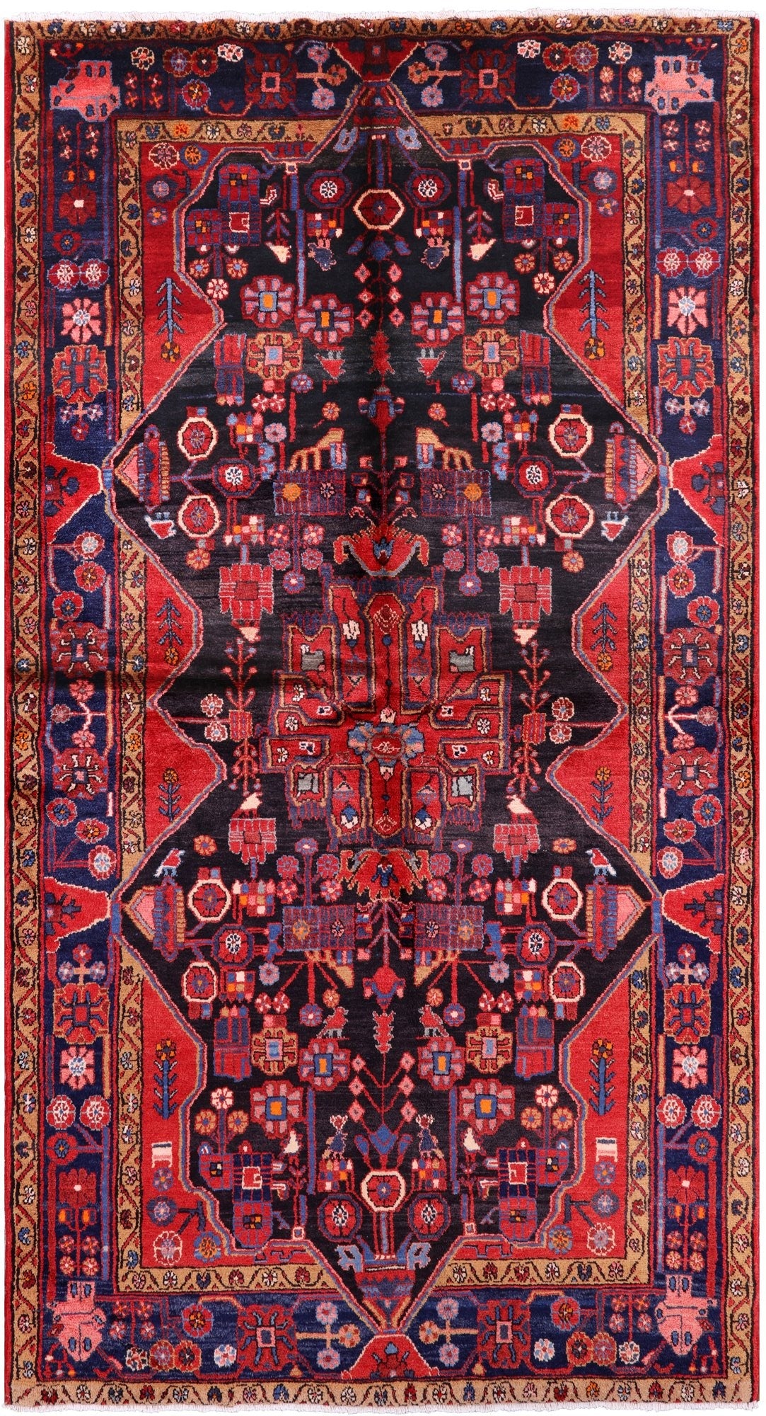 Black New Authentic Persian Nahavand Hand Knotted Rug - 5' 6" X 10' 0" - Golden Nile