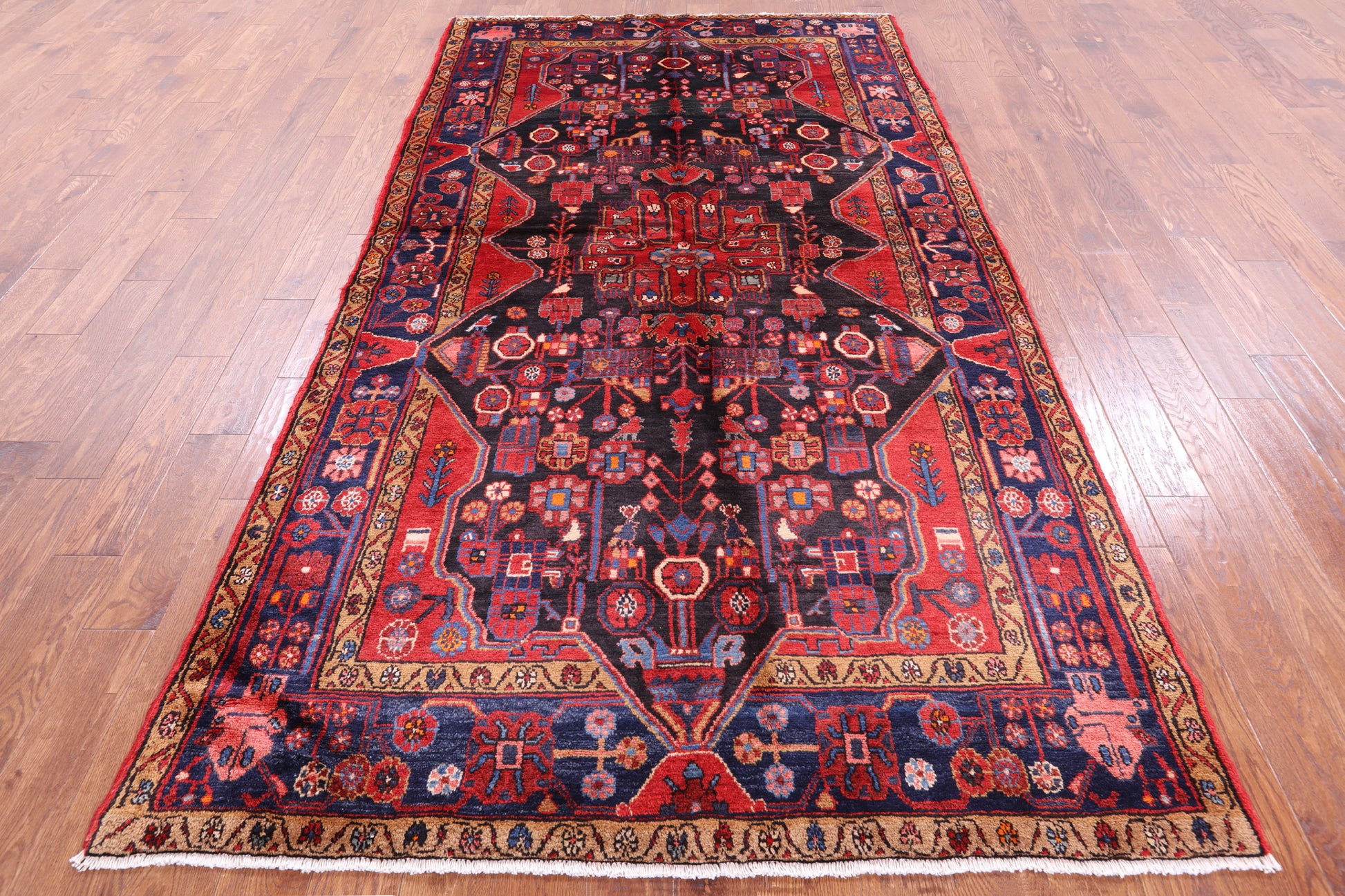 Black New Authentic Persian Nahavand Hand Knotted Rug - 5' 6" X 10' 0" - Golden Nile