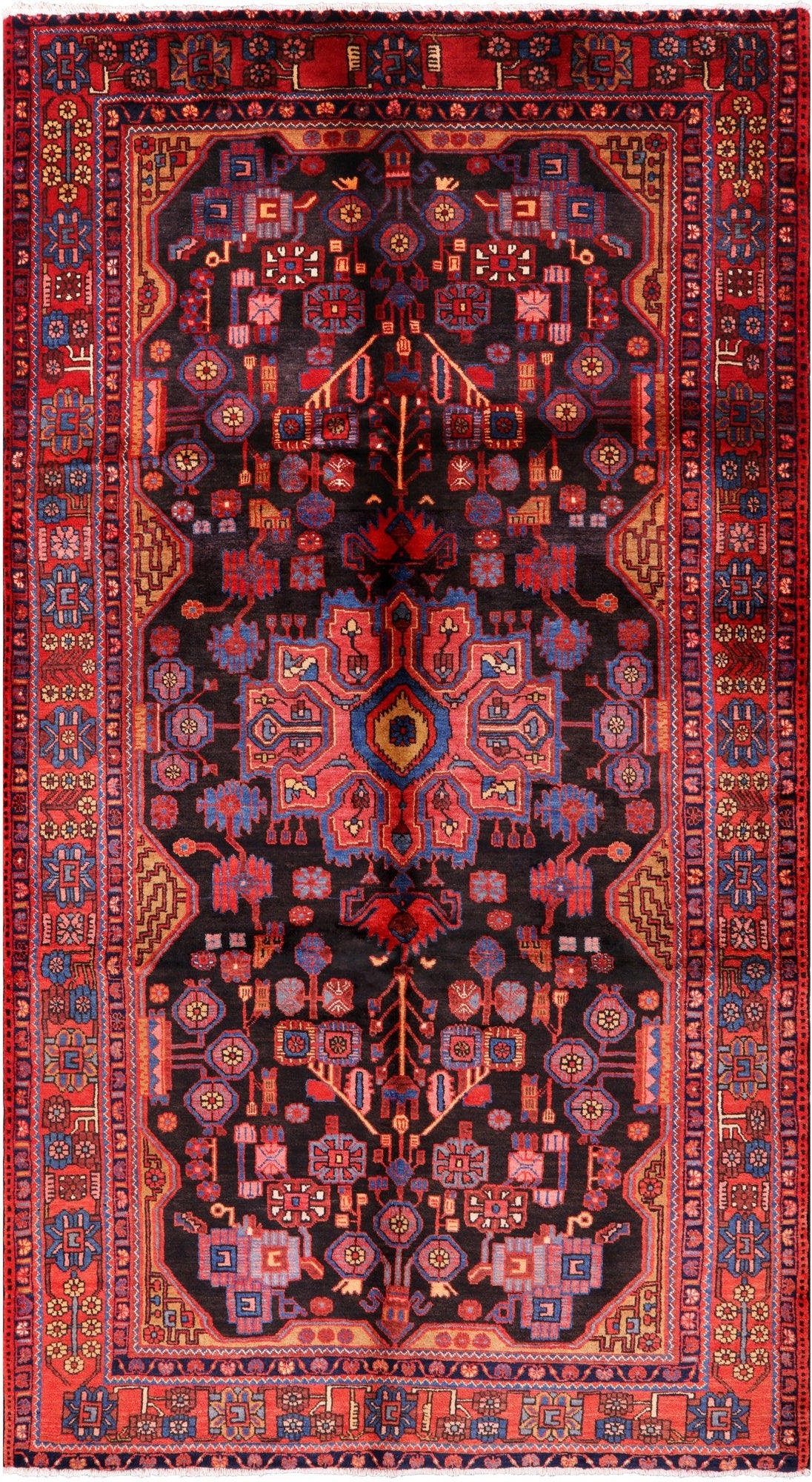 Black New Authentic Persian Nahavand Handmade Rug - 5' 9" X 10' 8" - Golden Nile