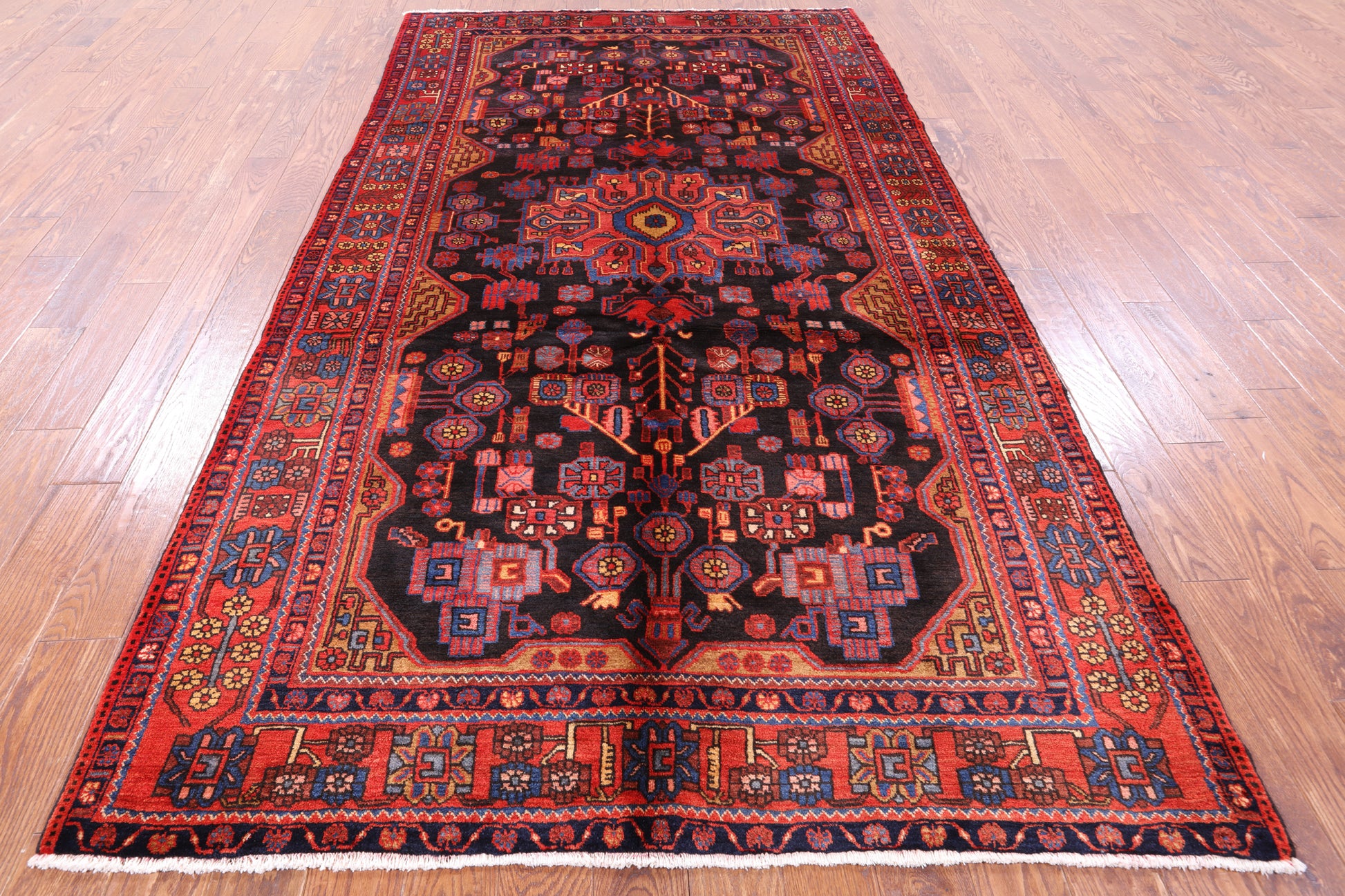Black New Authentic Persian Nahavand Handmade Rug - 5' 9" X 10' 8" - Golden Nile
