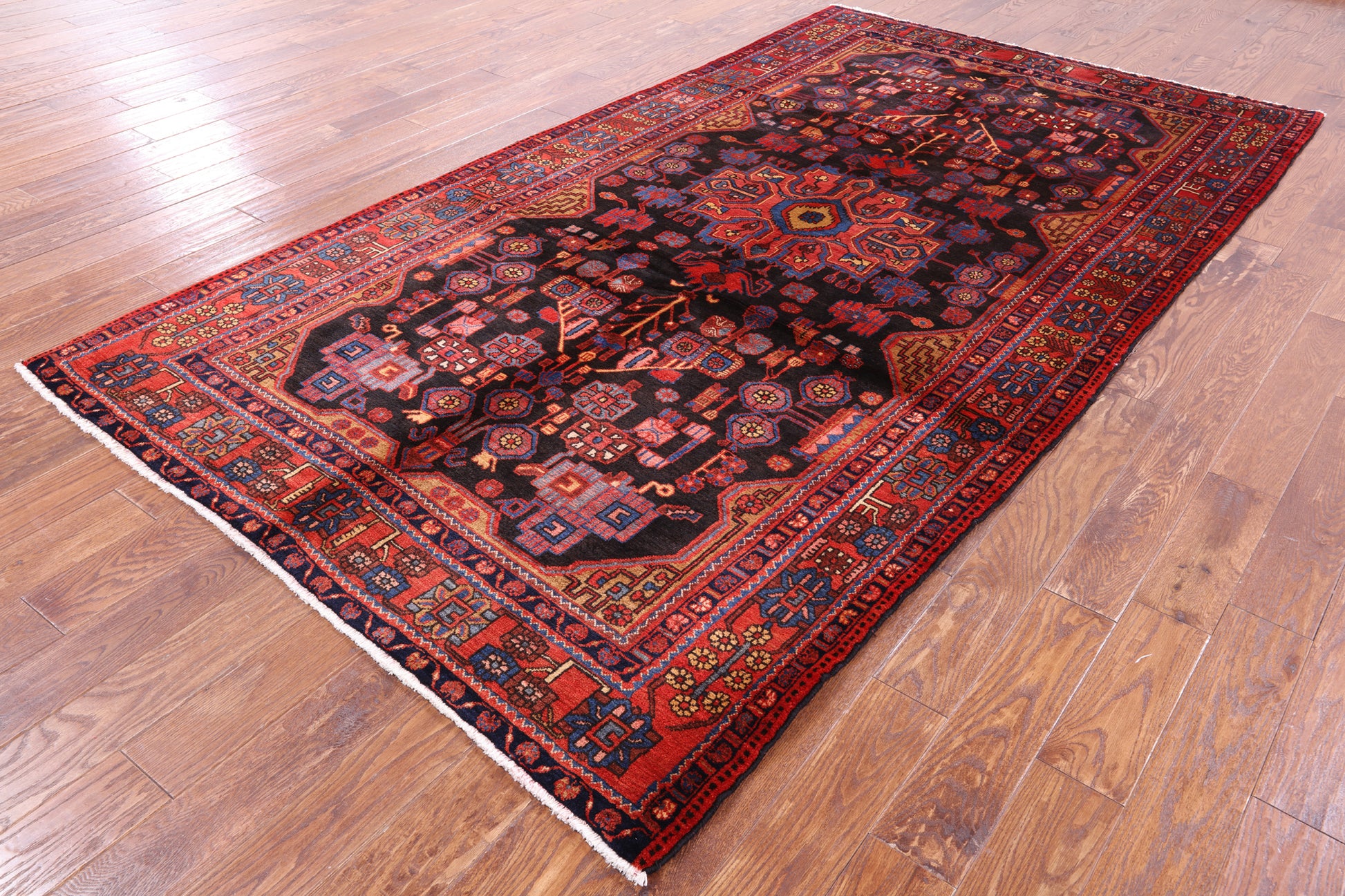 Black New Authentic Persian Nahavand Handmade Rug - 5' 9" X 10' 8" - Golden Nile