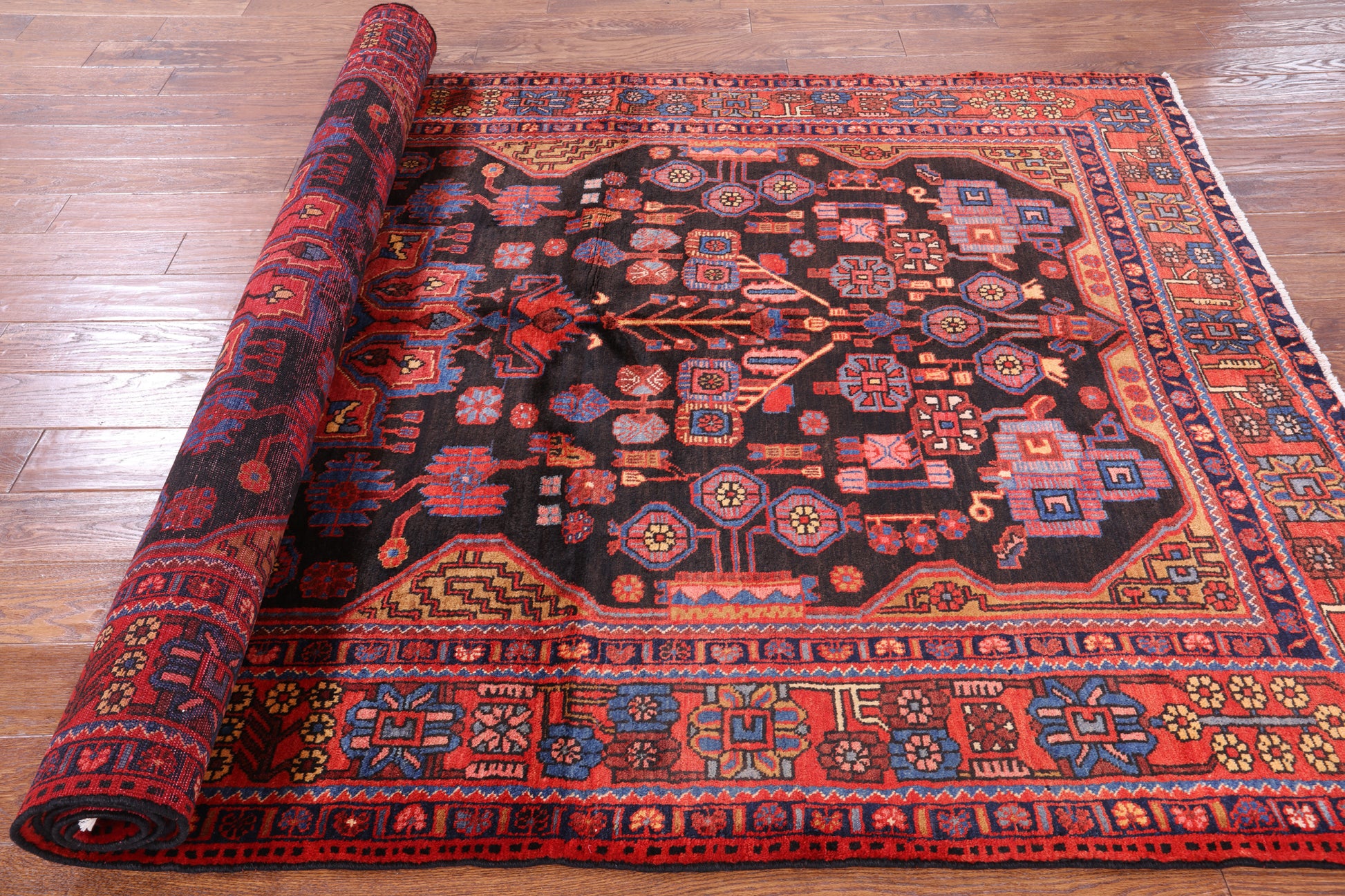 Black New Authentic Persian Nahavand Handmade Rug - 5' 9" X 10' 8" - Golden Nile