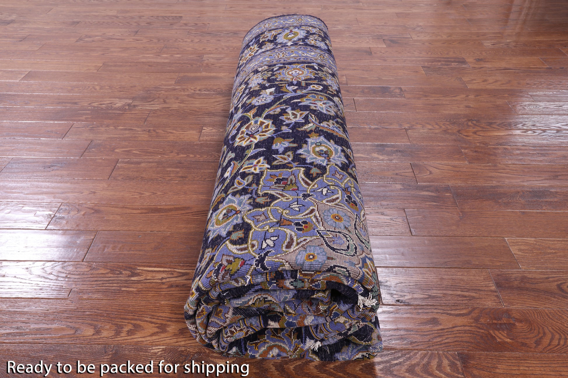 Blue New Authentic Persian Kashan Hand Knotted Wool Rug - 10' 2" X 13' 5" - Golden Nile