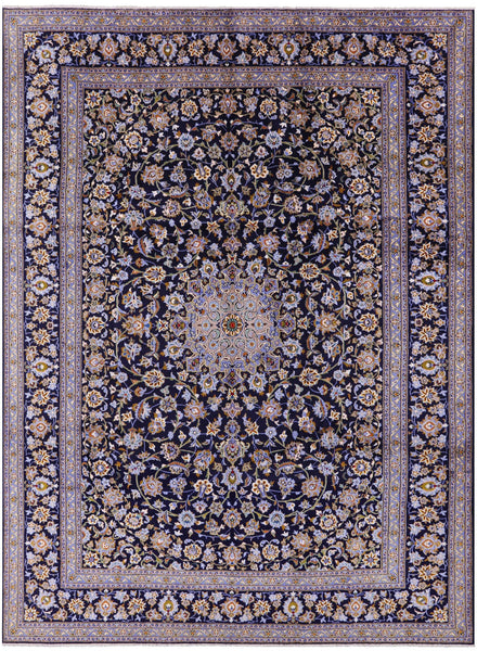 Blue New Authentic Persian Kashan Hand Knotted Wool Rug - 10' 2" X 13' 5" - Golden Nile