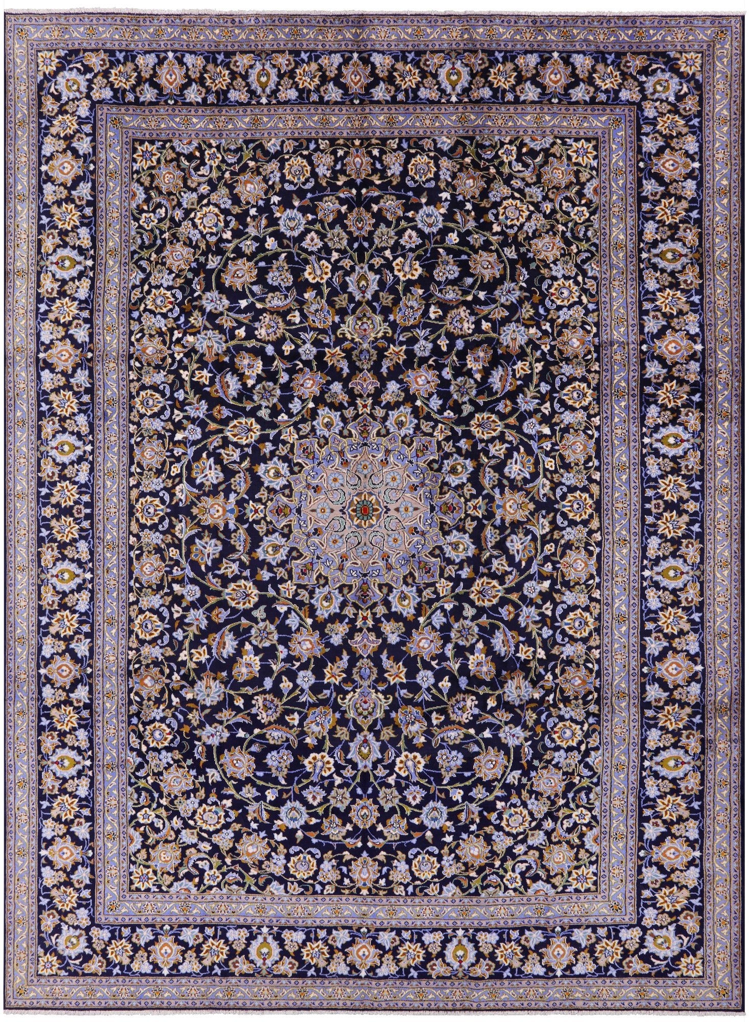 Blue New Authentic Persian Kashan Hand Knotted Wool Rug - 10' 2" X 13' 5" - Golden Nile