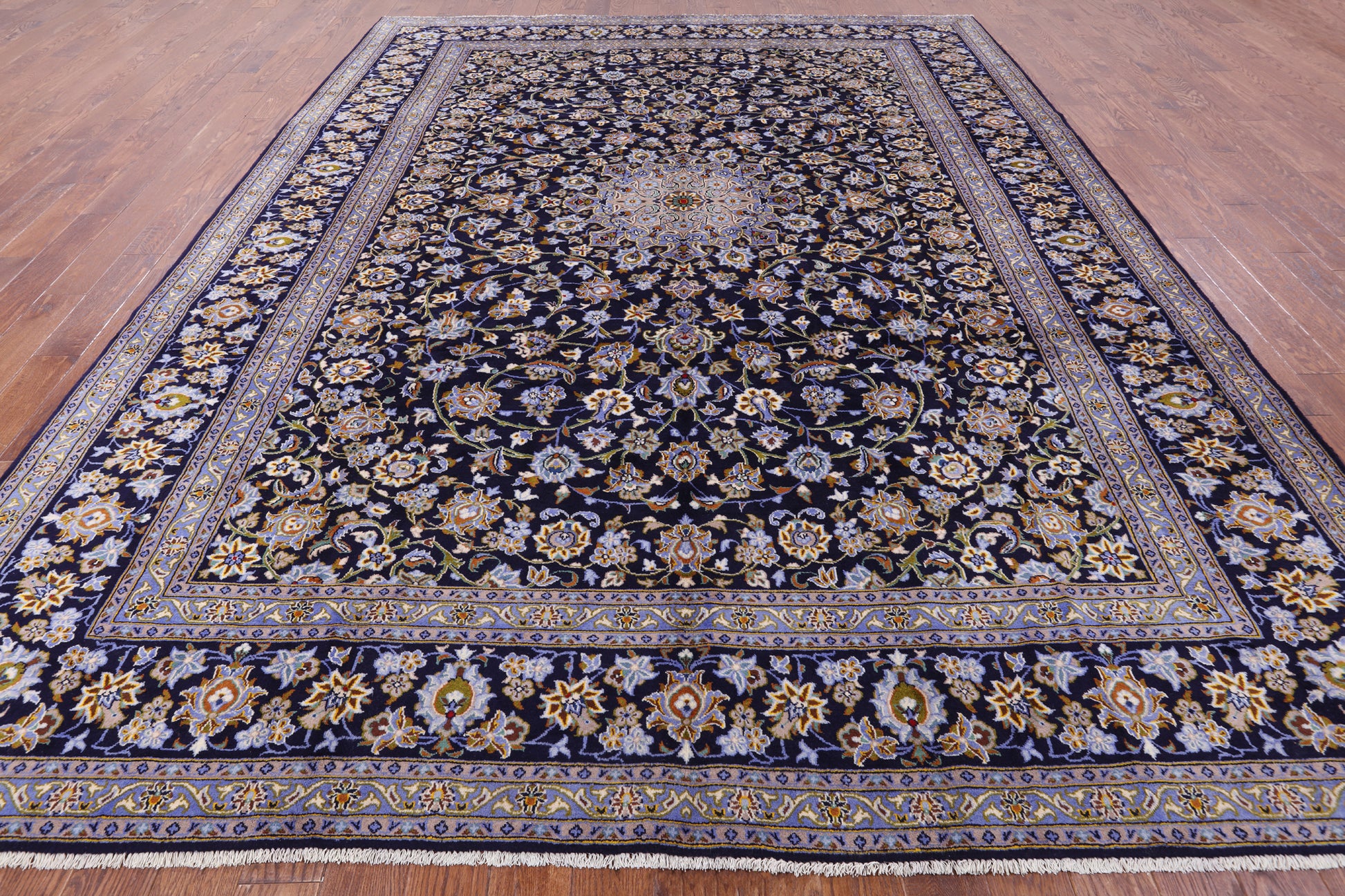 Blue New Authentic Persian Kashan Hand Knotted Wool Rug - 10' 2" X 13' 5" - Golden Nile