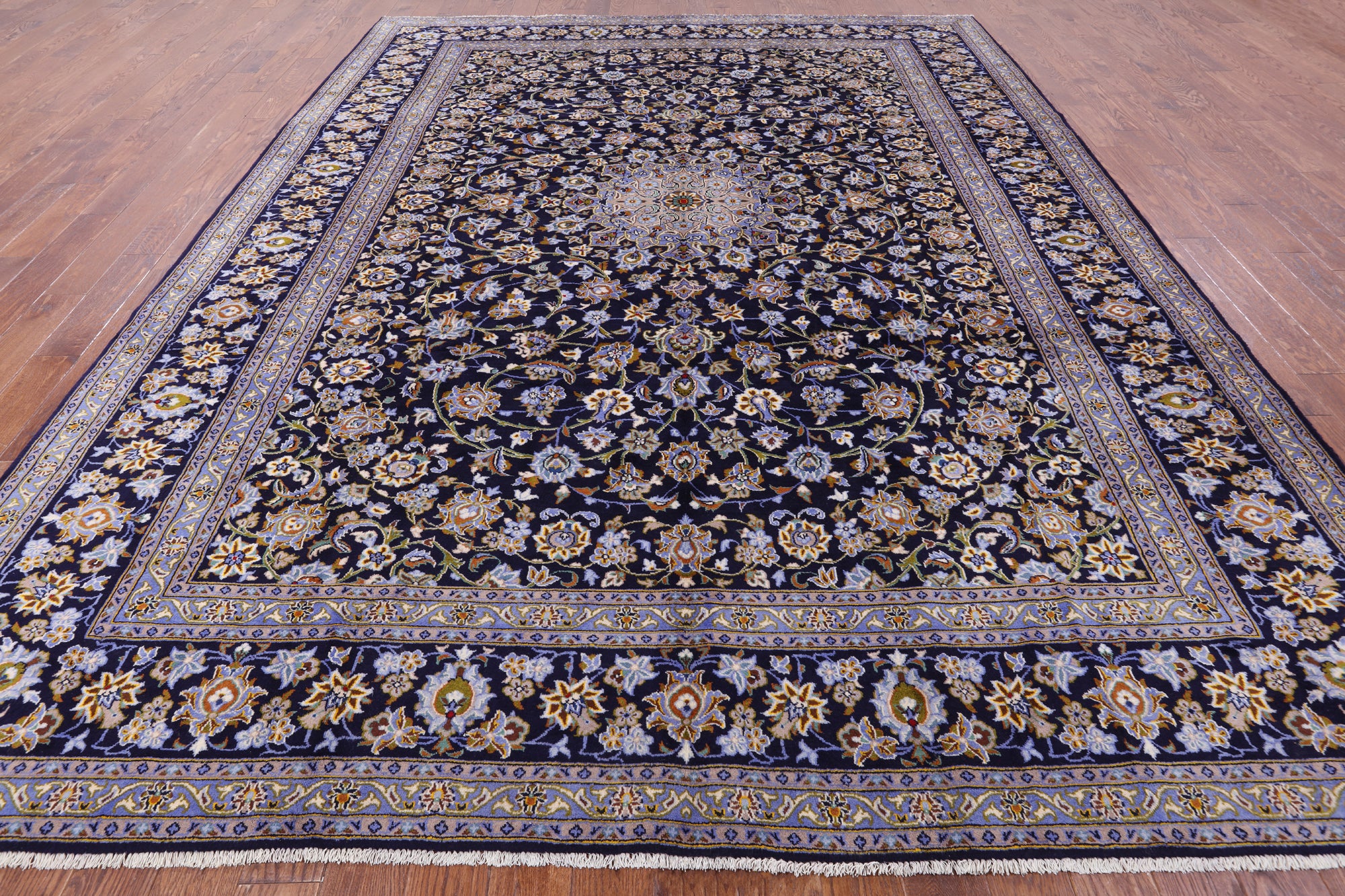 Blue New Authentic Persian Kashan Hand Knotted Wool Rug - 10' 2" X 13' 5" - Golden Nile