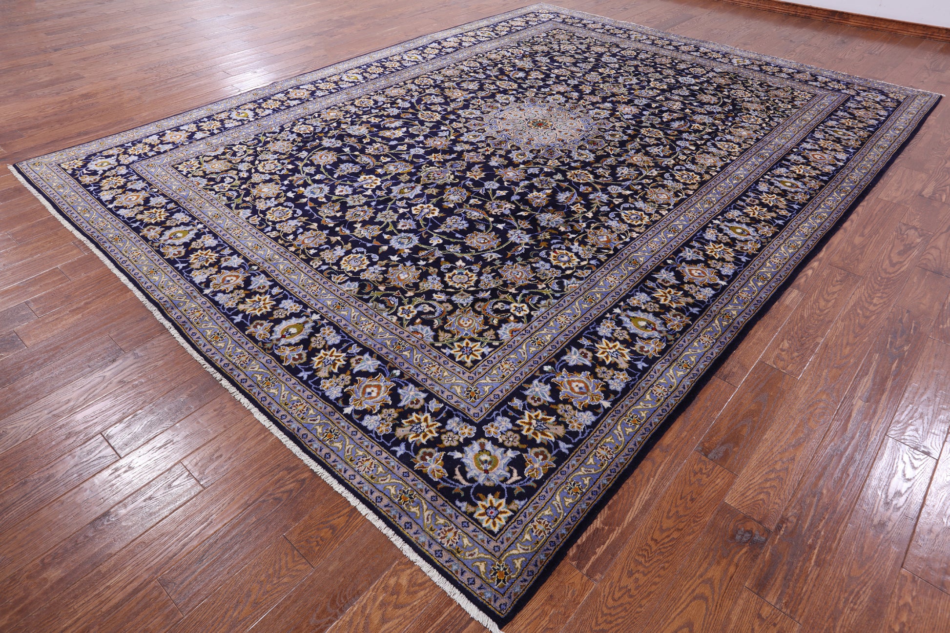 Blue New Authentic Persian Kashan Hand Knotted Wool Rug - 10' 2" X 13' 5" - Golden Nile