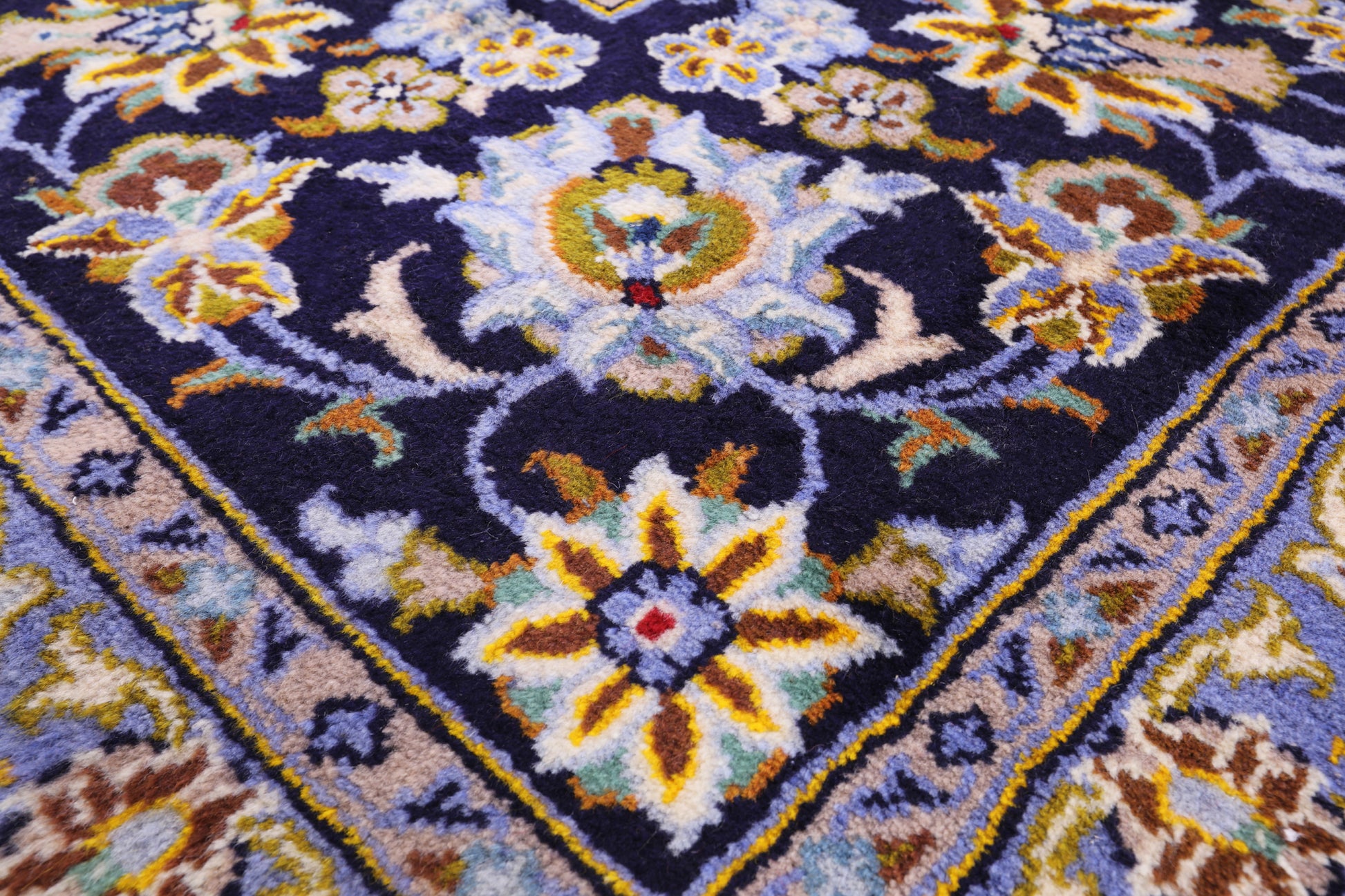 Blue New Authentic Persian Kashan Hand Knotted Wool Rug - 10' 2" X 13' 5" - Golden Nile