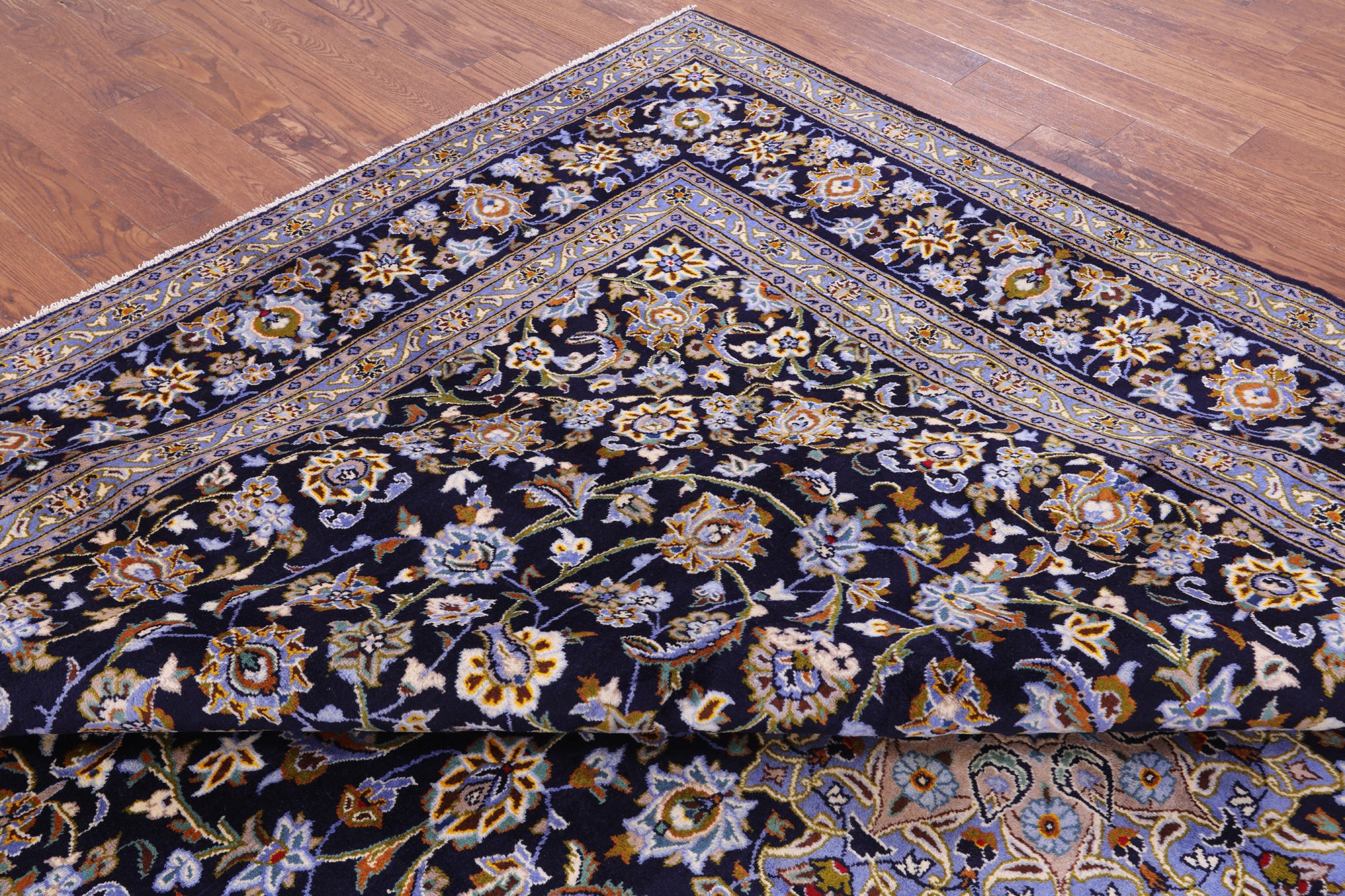 Blue New Authentic Persian Kashan Hand Knotted Wool Rug - 10' 2" X 13' 5" - Golden Nile