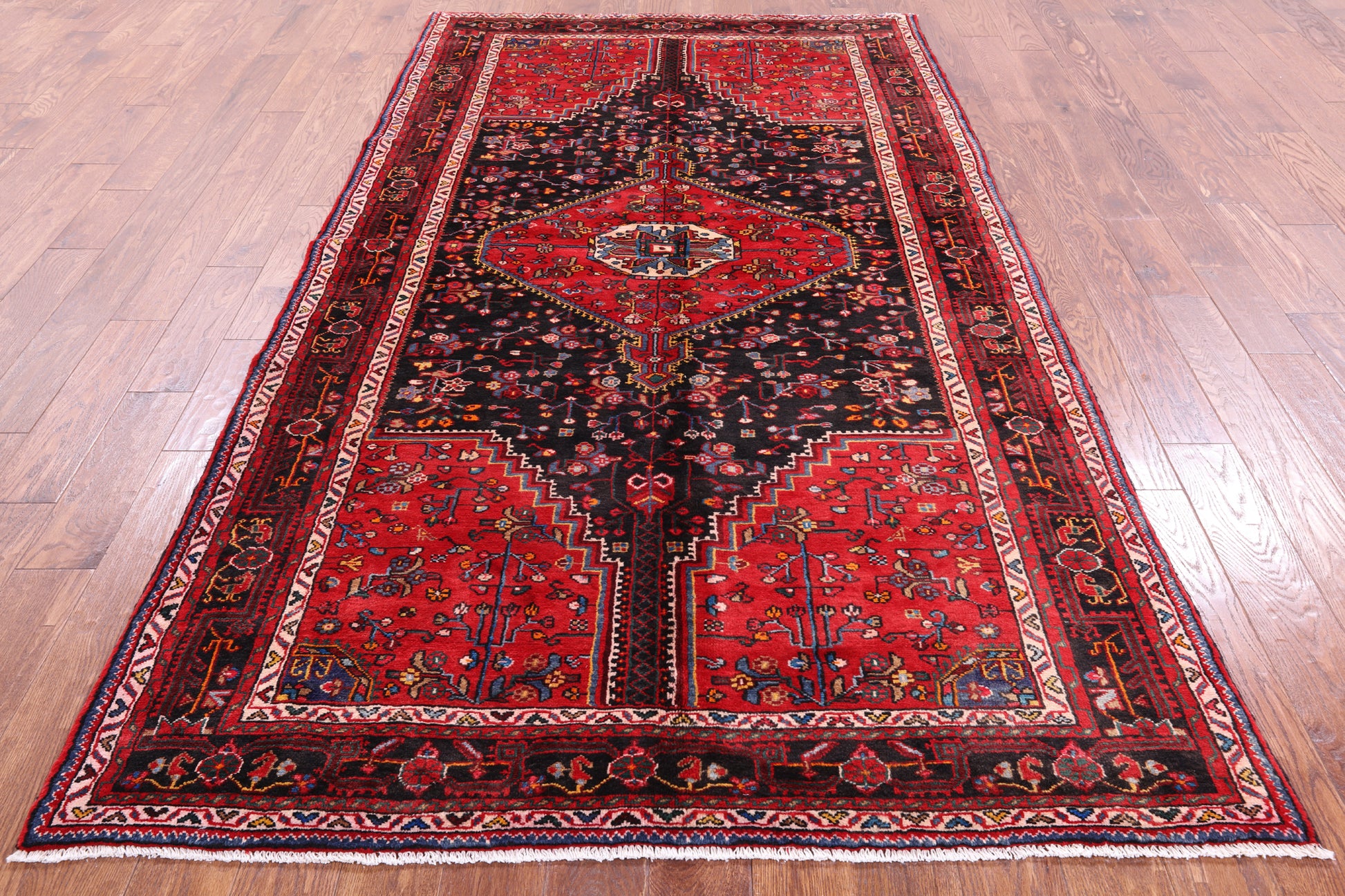 Black New Persian Authentic Hamadan Wool Rug - 5' 4" X 9' 9" - Golden Nile